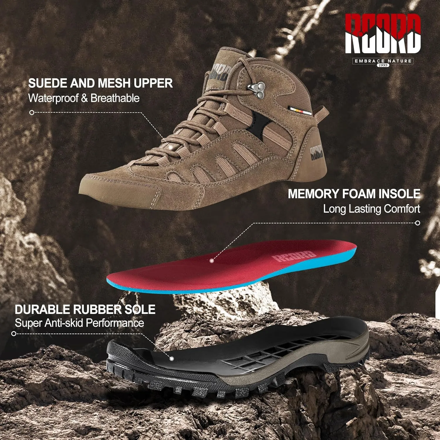 @ R CORD Womens Hiking Boots Waterproof Lightweight Hiking Boots Women Ankle Support Hiking Shoes Backpacking Boots Breathable Non-slip Hiking Boot for Outdoors