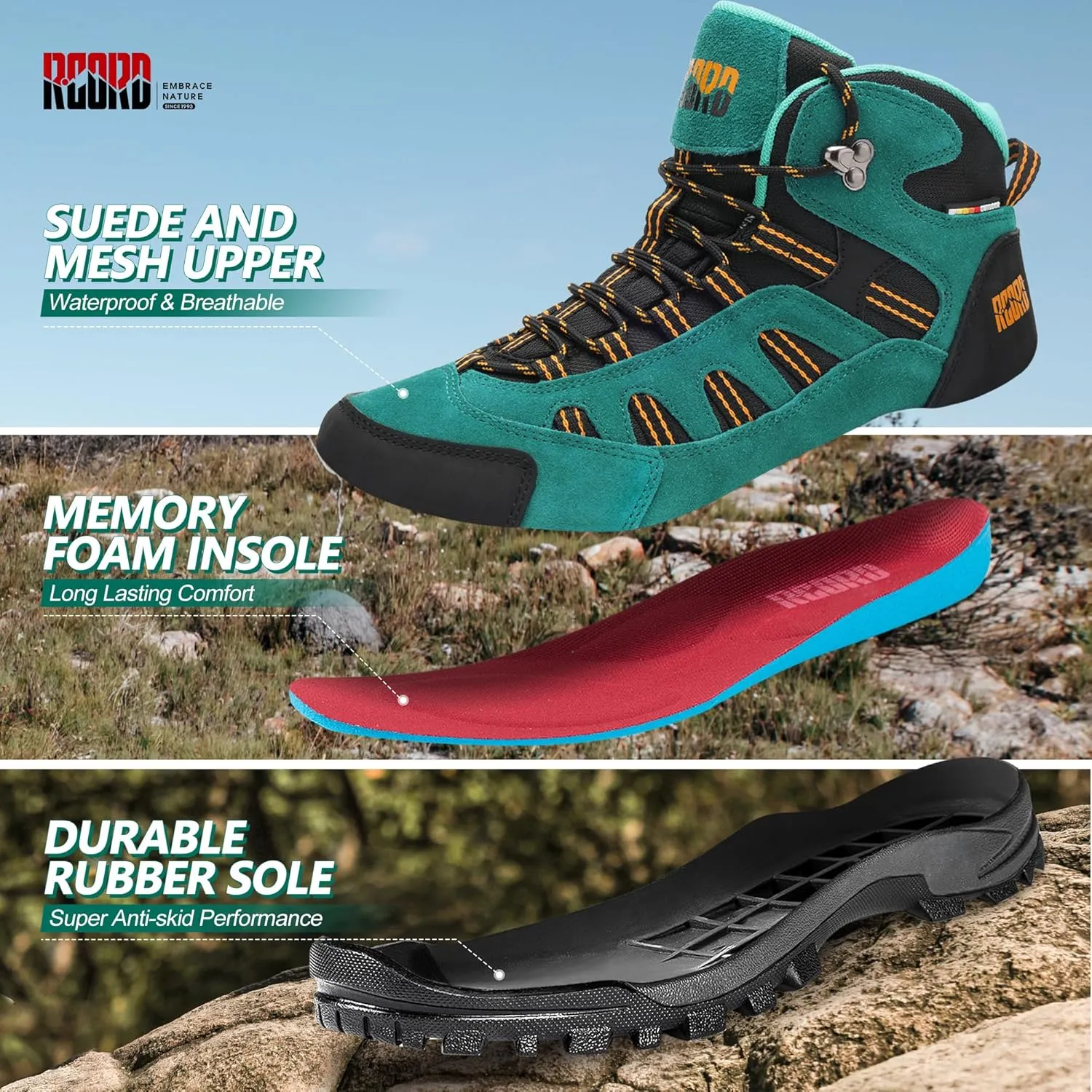 @ R CORD Womens Hiking Boots Waterproof Lightweight Hiking Boots Women Ankle Support Hiking Shoes Backpacking Boots Breathable Non-slip Hiking Boot for Outdoors