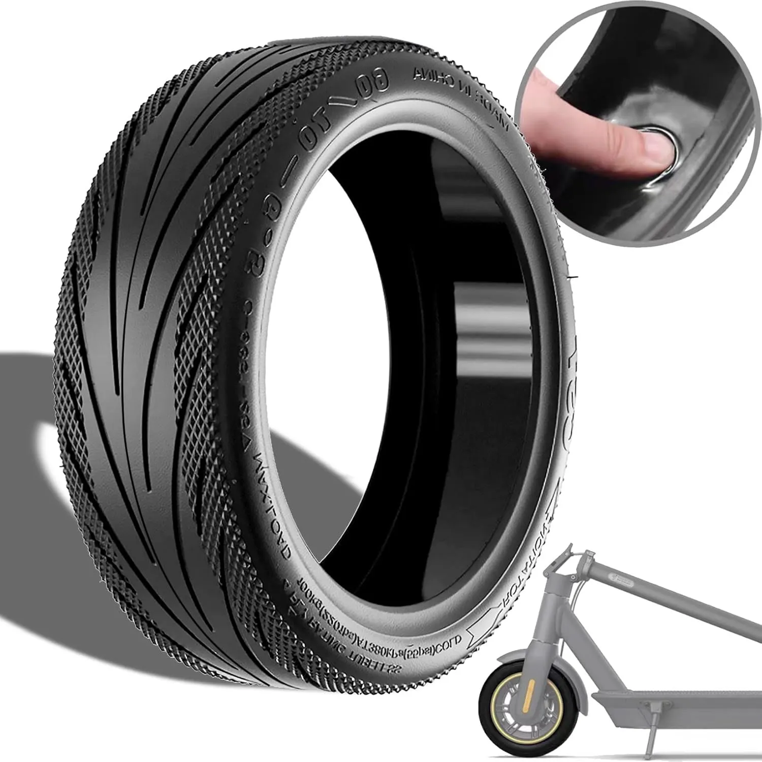 10 Inch Tire, 10x2.5 60/70-6.5 Vacuum Outer Tire for Segway Ninebot Max G30P G30LP Electric Scooter, Original Tubeless Tyre, Built-in Self-repair Glue, fit for VOLPAM SP01, Hiboy S2 MAX