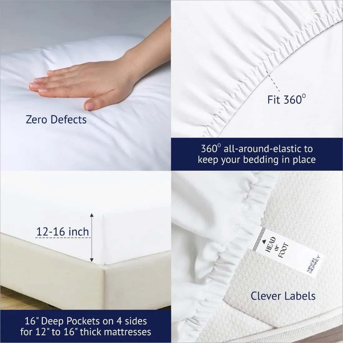 100% Egyptian Cotton Sheets Queen Size, 1000 Thread Count Luxury Breathable Sheet, 4Pc Queen Size Bed Sheet Set, Long Staple 16" Deep Pocket Sheets Set: White