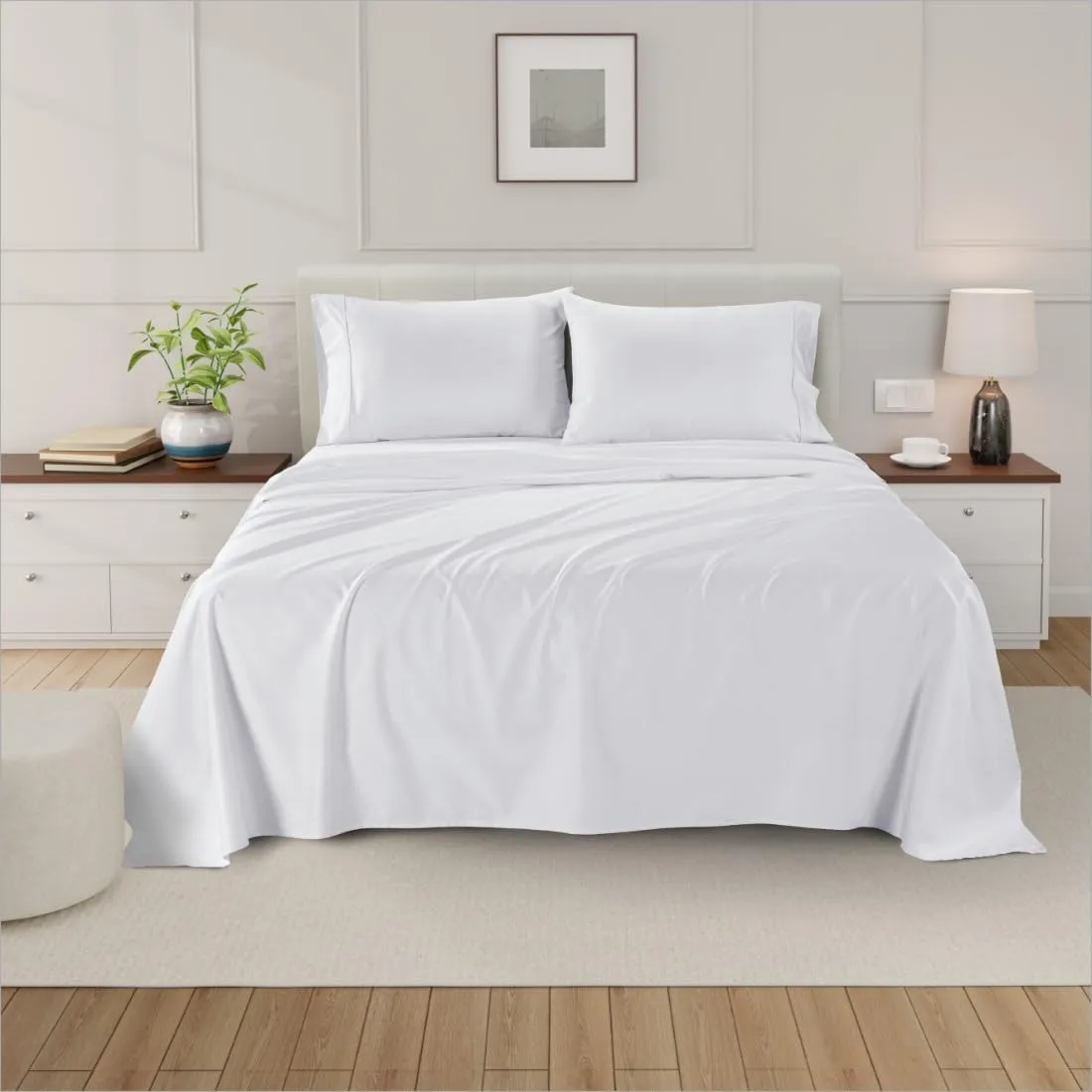 100% Egyptian Cotton Sheets Queen Size, 1000 Thread Count Luxury Breathable Sheet, 4Pc Queen Size Bed Sheet Set, Long Staple 16" Deep Pocket Sheets Set: White