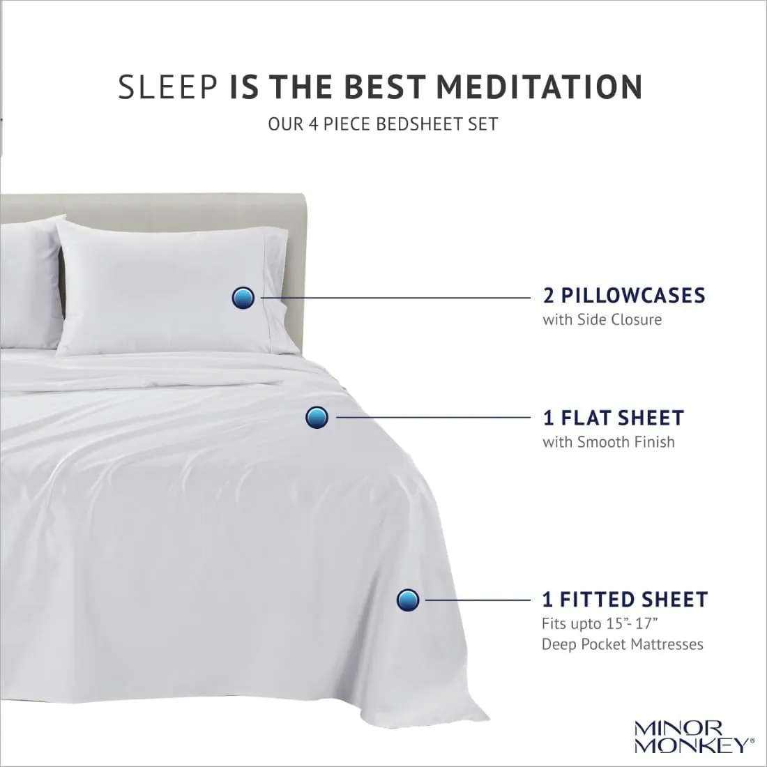 100% Egyptian Cotton Sheets Queen Size, 1000 Thread Count Luxury Breathable Sheet, 4Pc Queen Size Bed Sheet Set, Long Staple 16" Deep Pocket Sheets Set: White