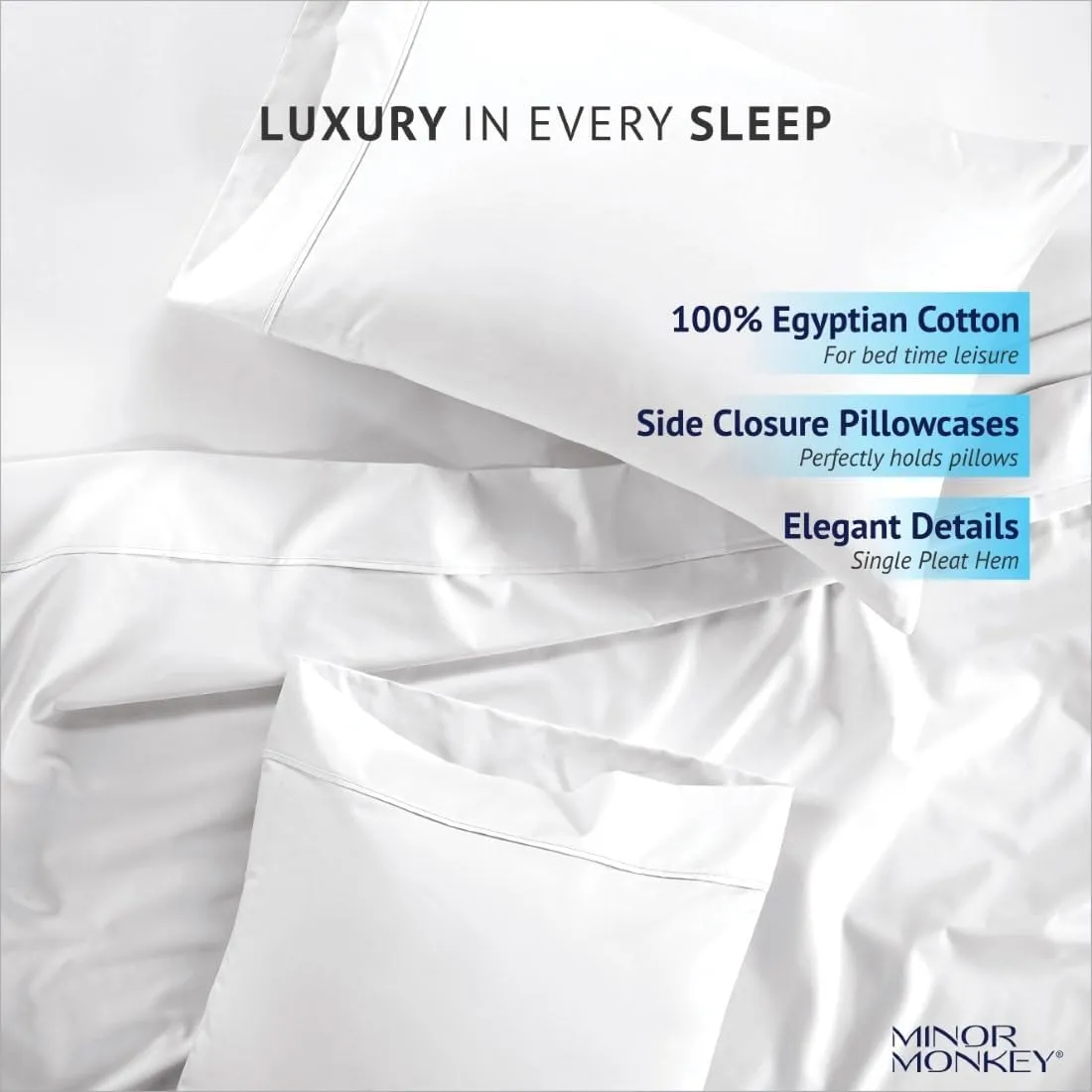 100% Egyptian Cotton Sheets Queen Size, 1000 Thread Count Luxury Breathable Sheet, 4Pc Queen Size Bed Sheet Set, Long Staple 16" Deep Pocket Sheets Set: White