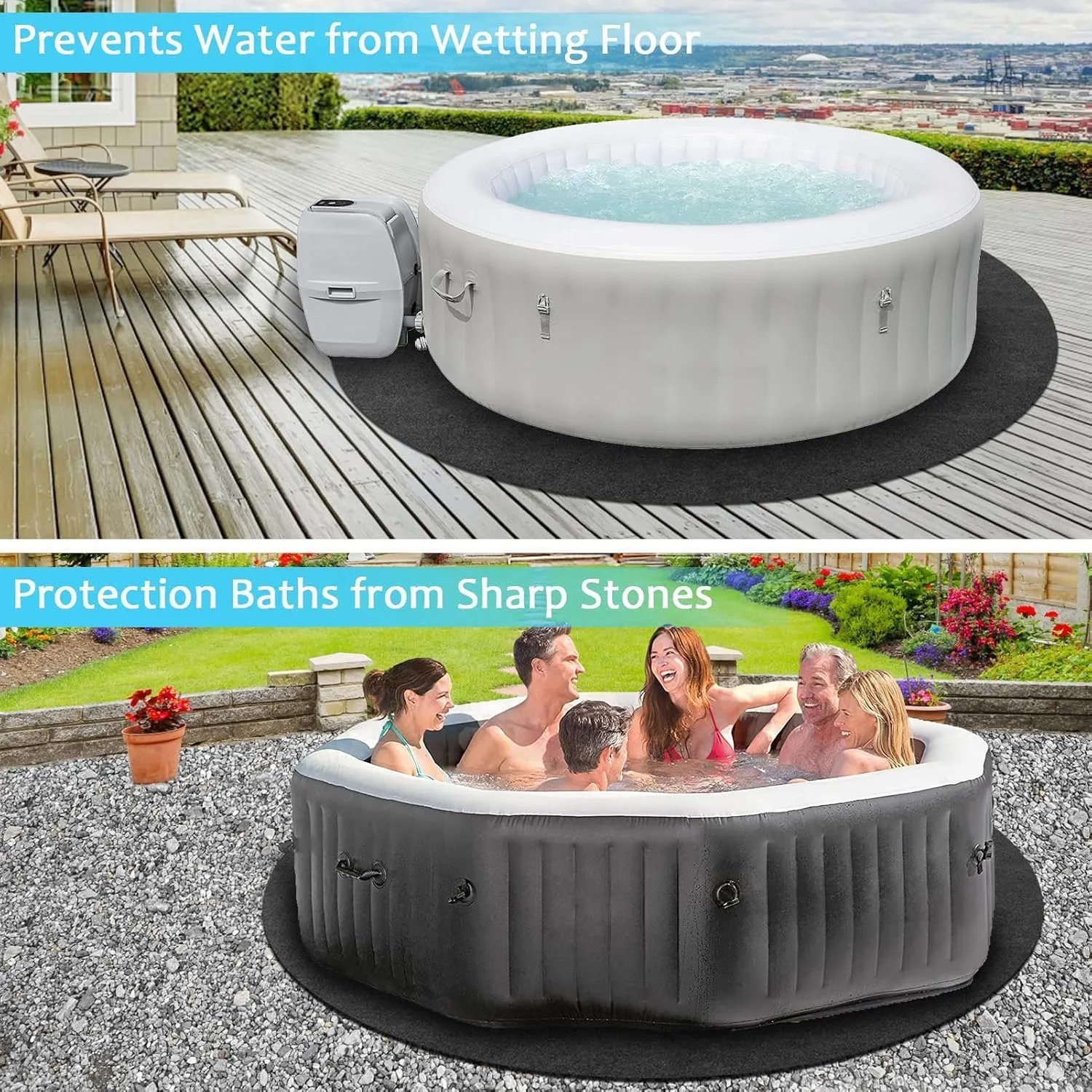 100 in Dia Round Hot Tub Mat, Inflatable Pad Outdoor Indoor, Water-Absorbent Anti-Slip Portable Spa Pool Accessories for Protect The Pool from Wear