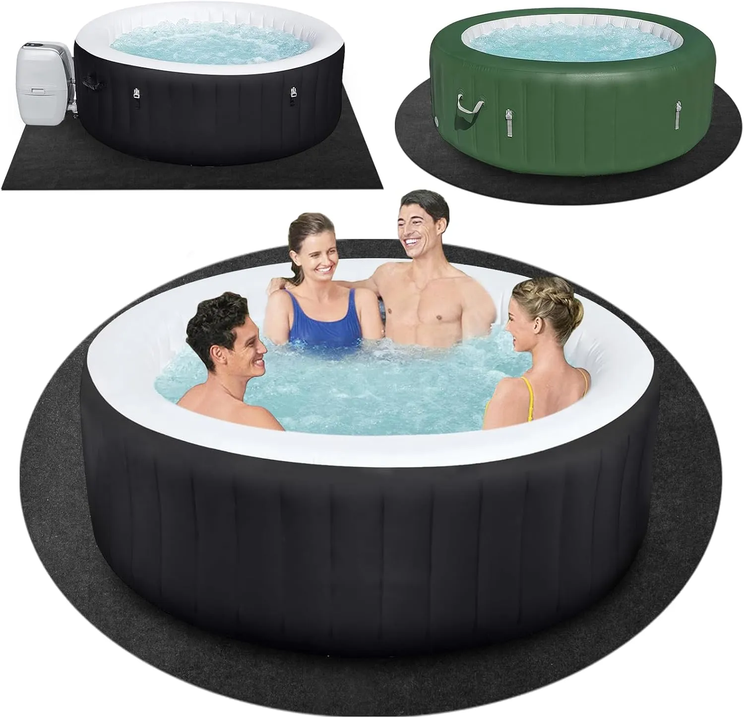 100 in Dia Round Hot Tub Mat, Inflatable Pad Outdoor Indoor, Water-Absorbent Anti-Slip Portable Spa Pool Accessories for Protect The Pool from Wear