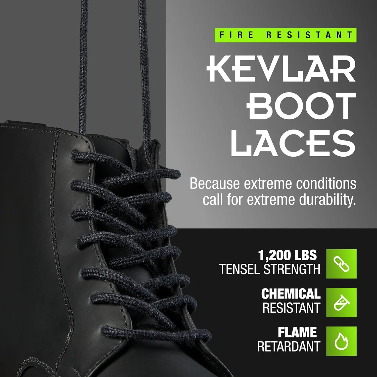 100% Kevlar Shoe Laces - Heavy Duty Boot Laces in 54", 63" and 72" - Flame and Chemical Resistant - Made in the USA!