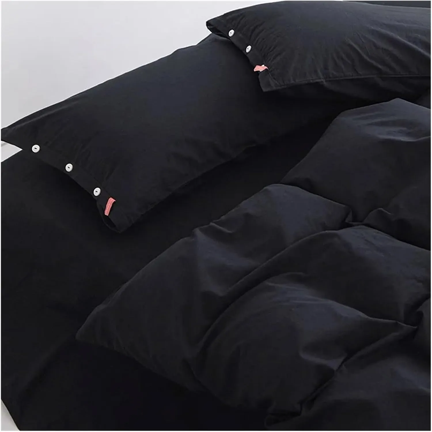 100% Washed Cotton Linen Feel Soft Comfy 4Pcs Bedding Set Solid Navy Black Button Closure Duvet Cover 1 Bed Sheet 2 Pillow Shams,Bed Sheets (B Twin 4pcs)