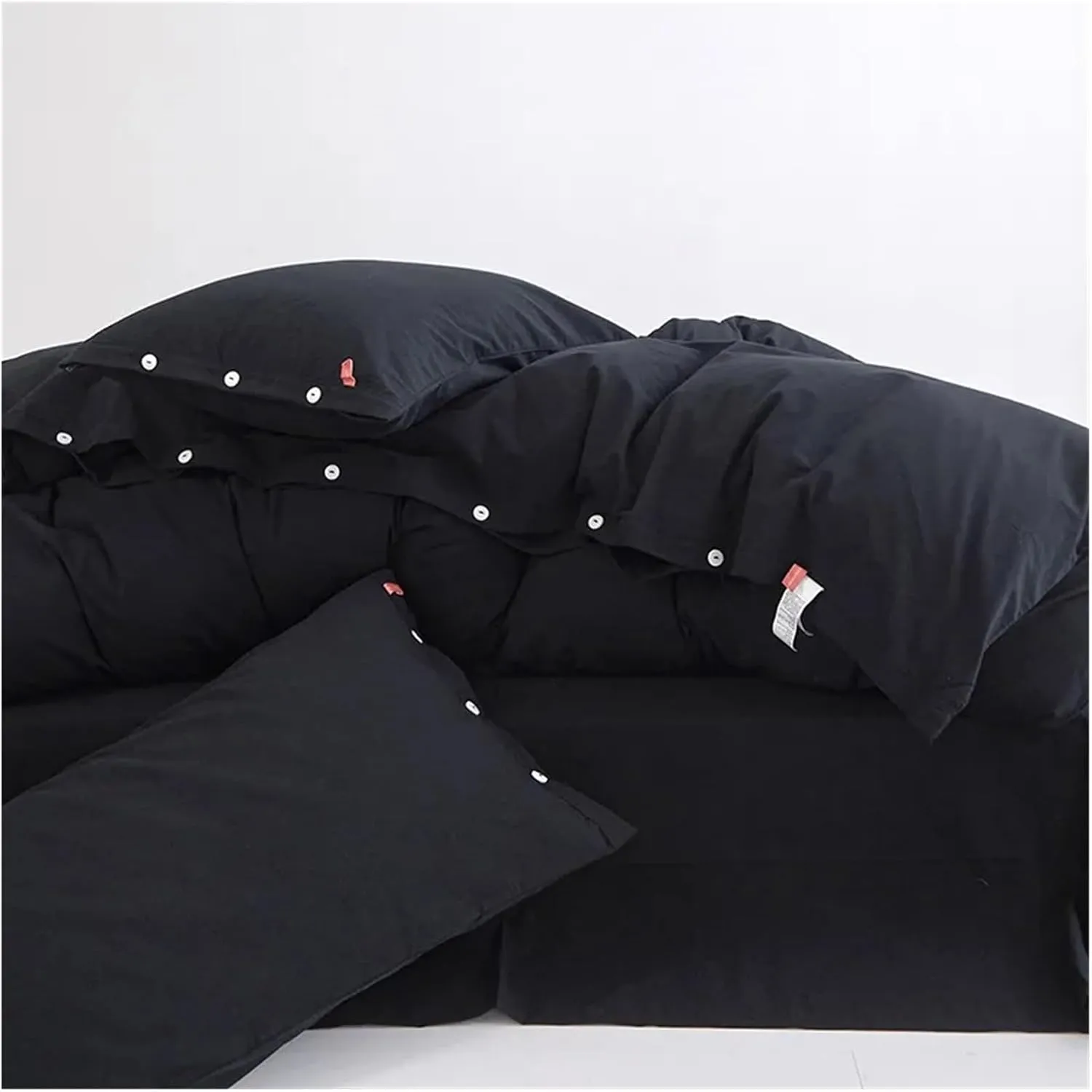 100% Washed Cotton Linen Feel Soft Comfy 4Pcs Bedding Set Solid Navy Black Button Closure Duvet Cover 1 Bed Sheet 2 Pillow Shams,Bed Sheets (B Twin 4pcs)