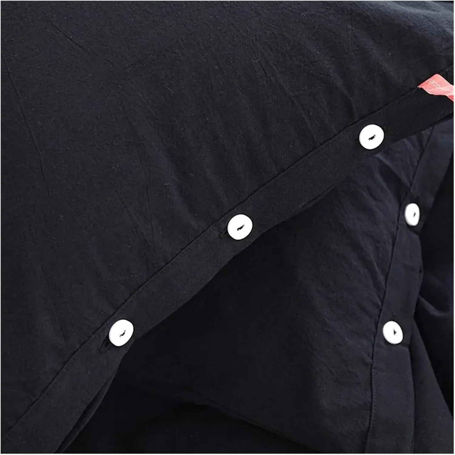 100% Washed Cotton Linen Feel Soft Comfy 4Pcs Bedding Set Solid Navy Black Button Closure Duvet Cover 1 Bed Sheet 2 Pillow Shams,Bed Sheets (B Twin 4pcs)