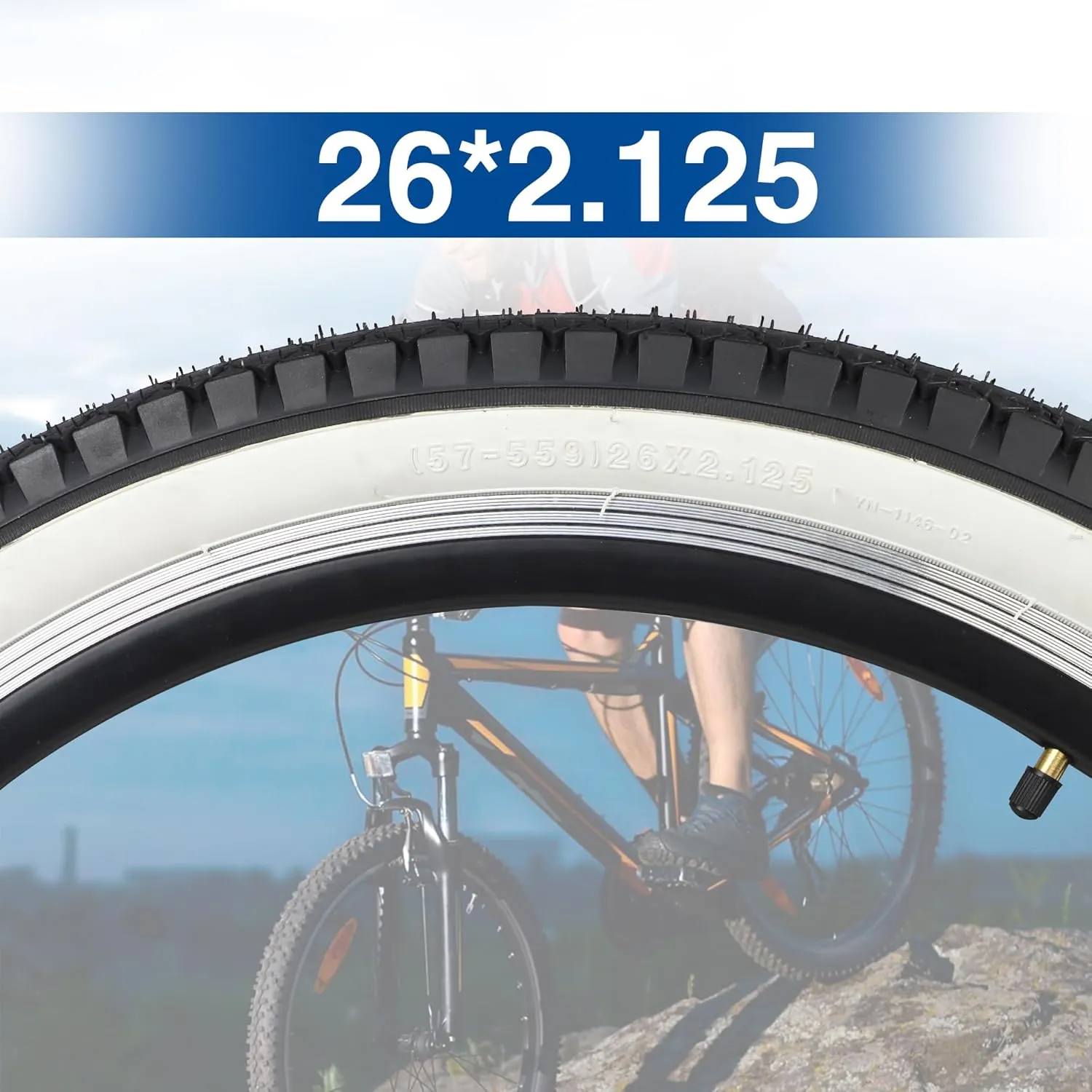 1/2 Pack 24"/26" x 2.125" Folding Replacement Bike Tires for Beach Cruiser Bike，Bicycle Tires for Commuter Bikes，White Wall，Non-Slip