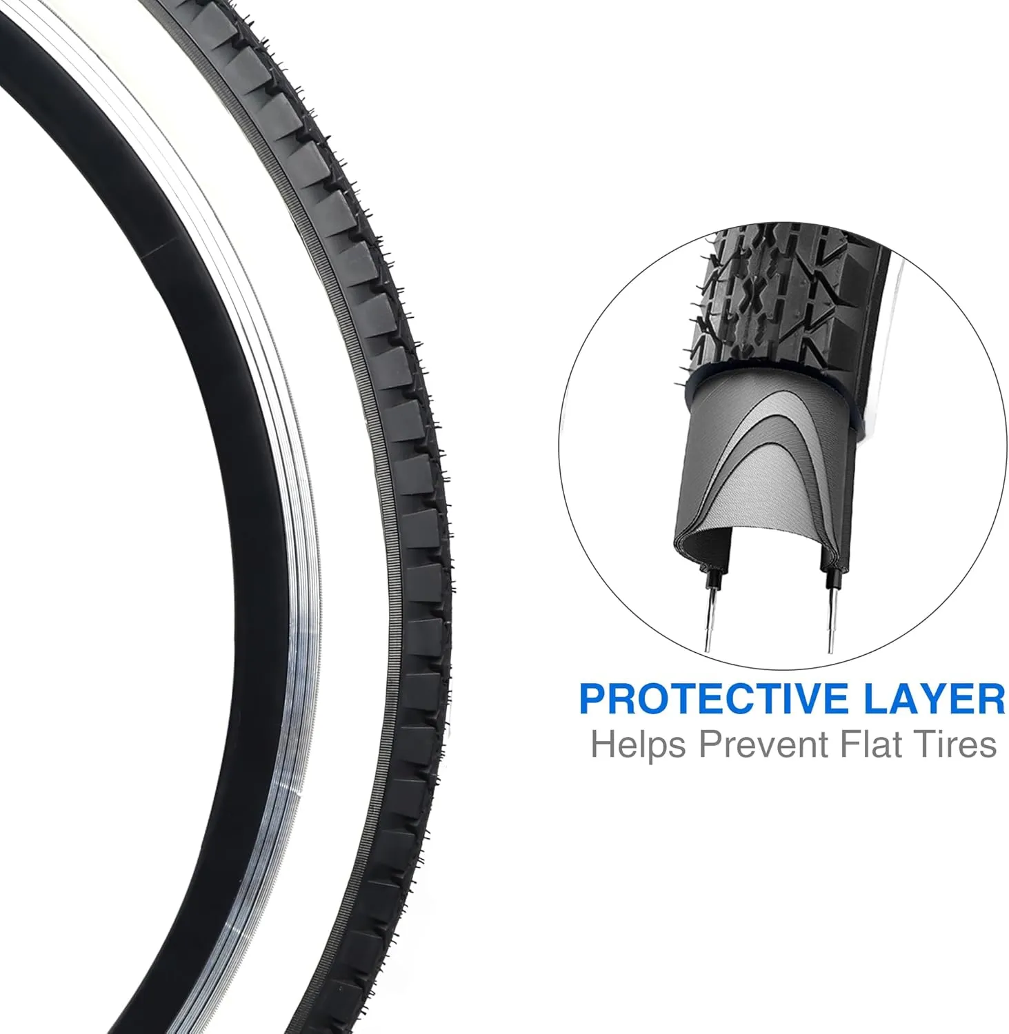 1/2 Pack 24"/26" x 2.125" Folding Replacement Bike Tires for Beach Cruiser Bike，Bicycle Tires for Commuter Bikes，White Wall，Non-Slip