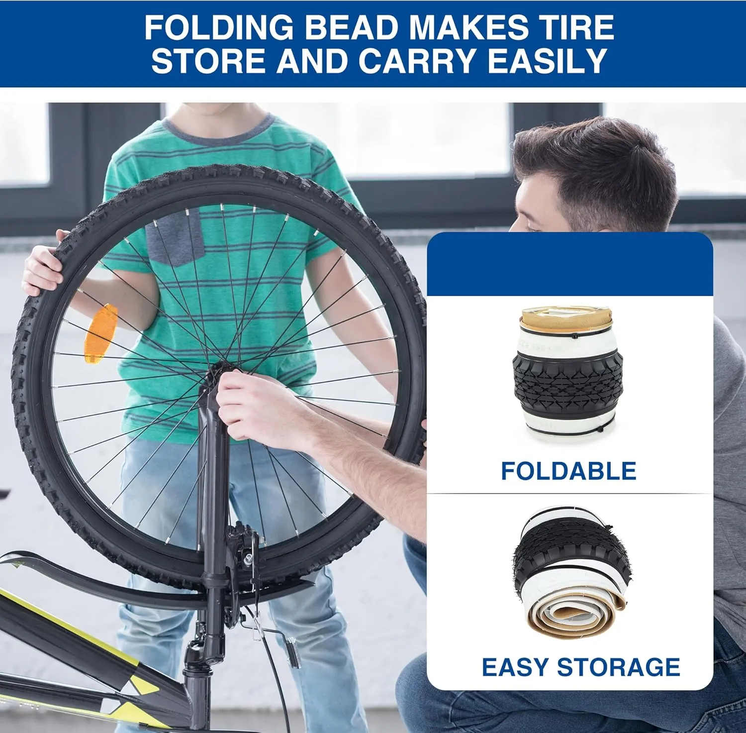 1/2 Pack 24"/26" x 2.125" Folding Replacement Bike Tires for Beach Cruiser Bike，Bicycle Tires for Commuter Bikes，White Wall，Non-Slip