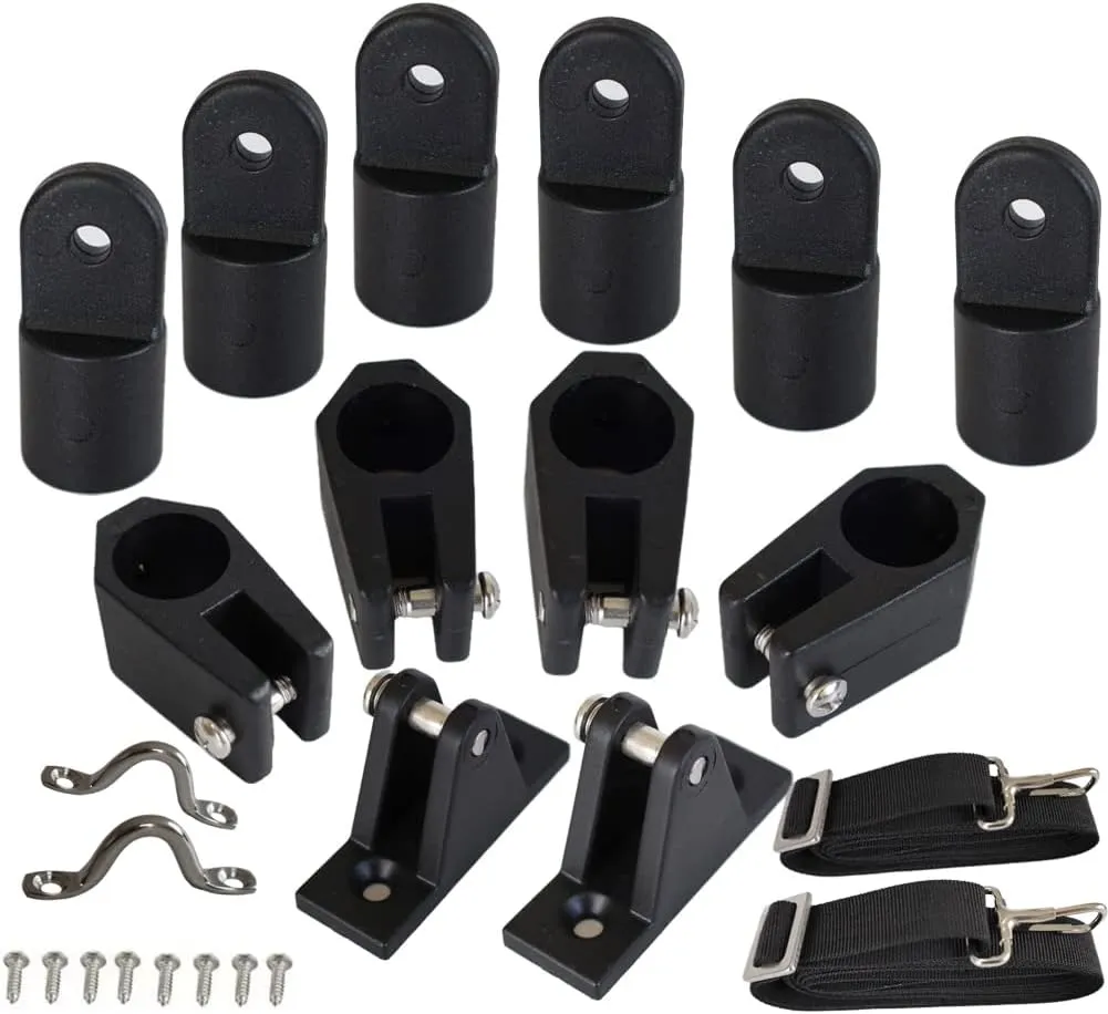 12Pcs Boat 3 Bow Bimini Top Fittings Hardware Set Black Nylon Combo Bimini Top Hardware 7/8 inch Tubing