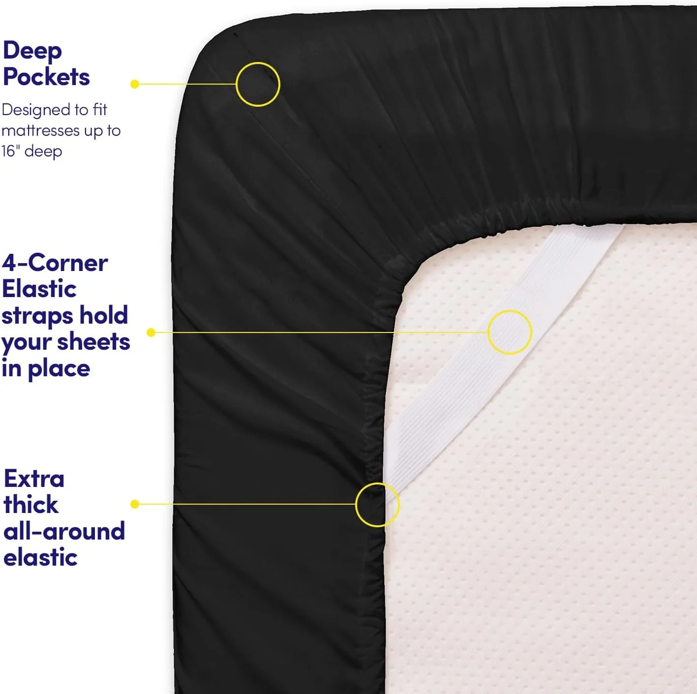 1500 Supreme Collection RV Short Queen Sheets Set, Black - Short Queen Bed Sheets for RV Camper Mattress, 1500 Supreme Collection Soft Sheets, RV Queen Size, Black