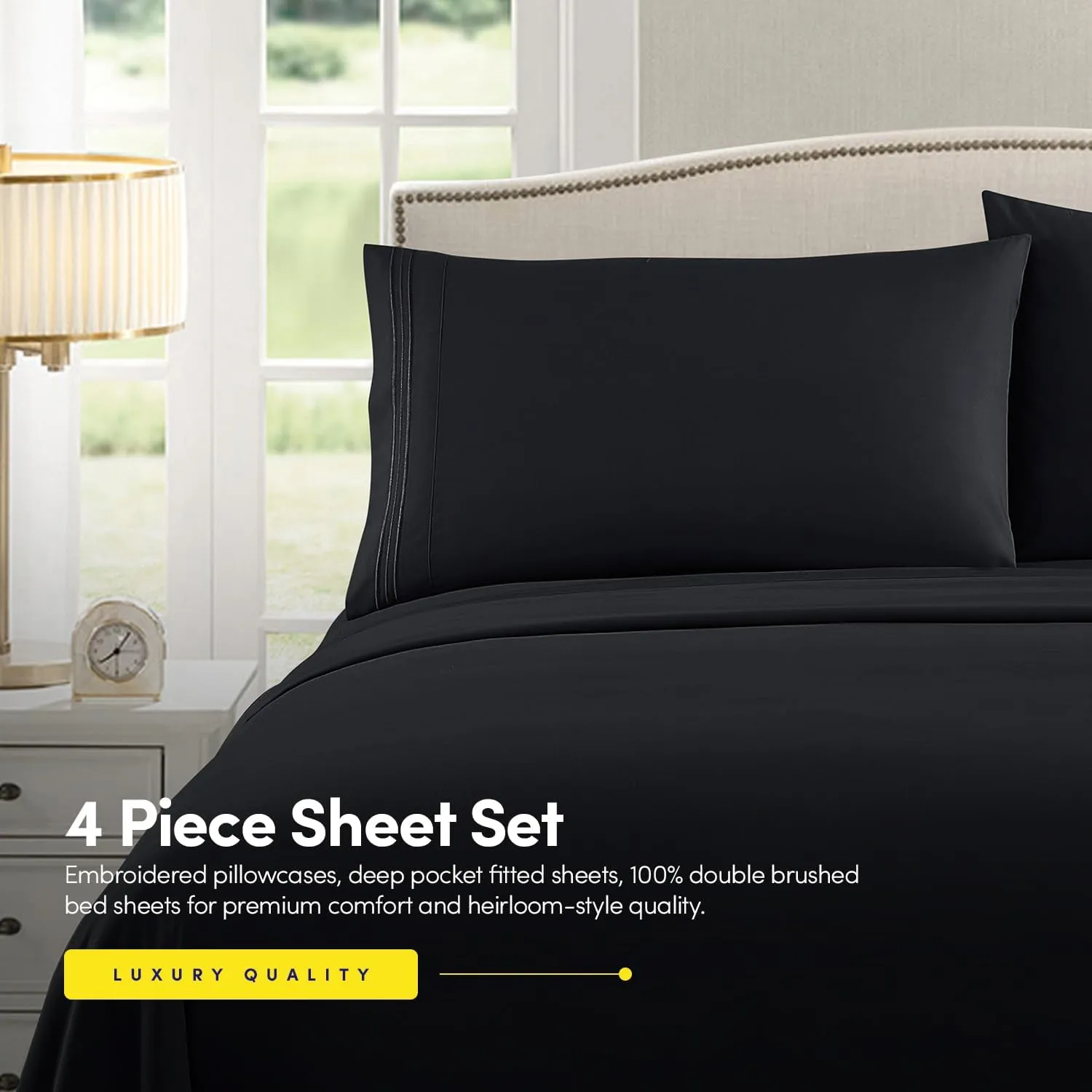 1500 Supreme Collection RV Short Queen Sheets Set, Black - Short Queen Bed Sheets for RV Camper Mattress, 1500 Supreme Collection Soft Sheets, RV Queen Size, Black