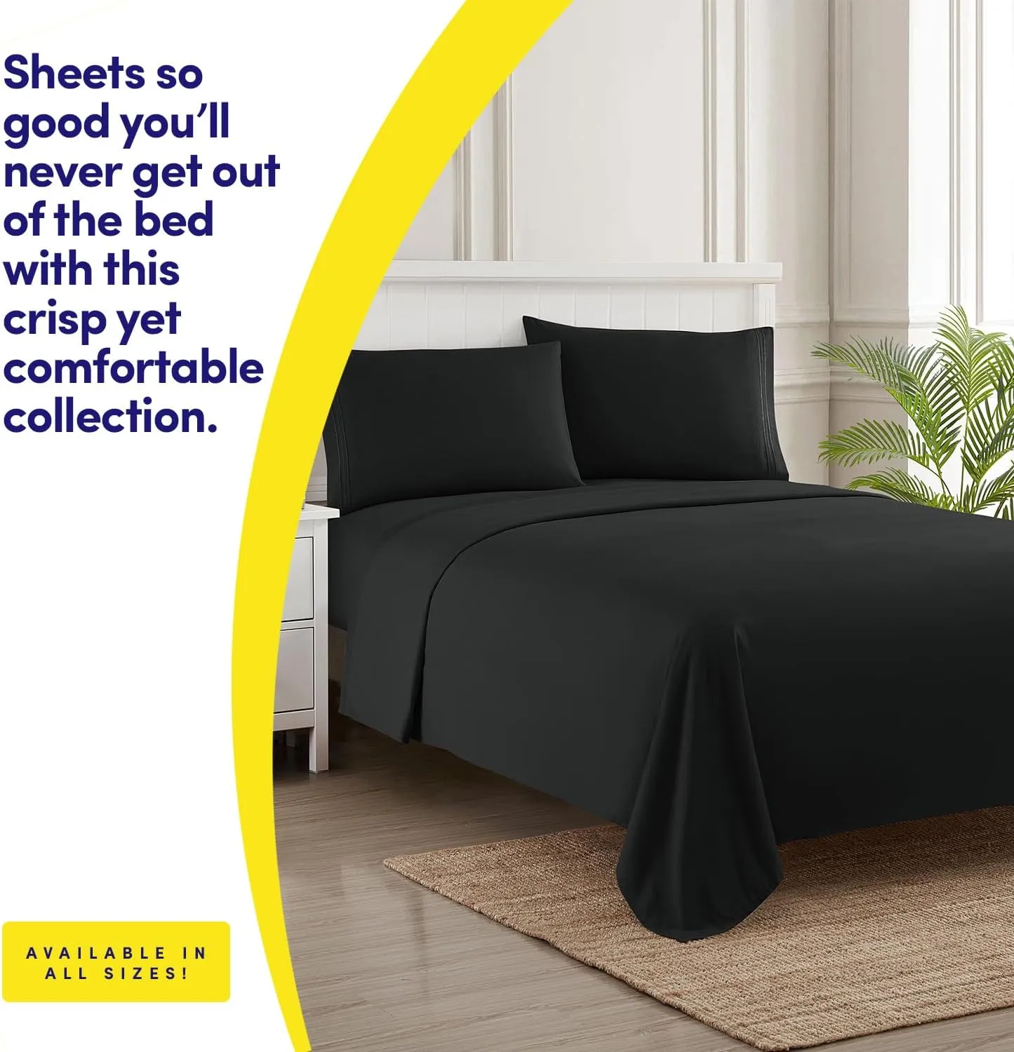 1500 Supreme Collection RV Short Queen Sheets Set, Black - Short Queen Bed Sheets for RV Camper Mattress, 1500 Supreme Collection Soft Sheets, RV Queen Size, Black