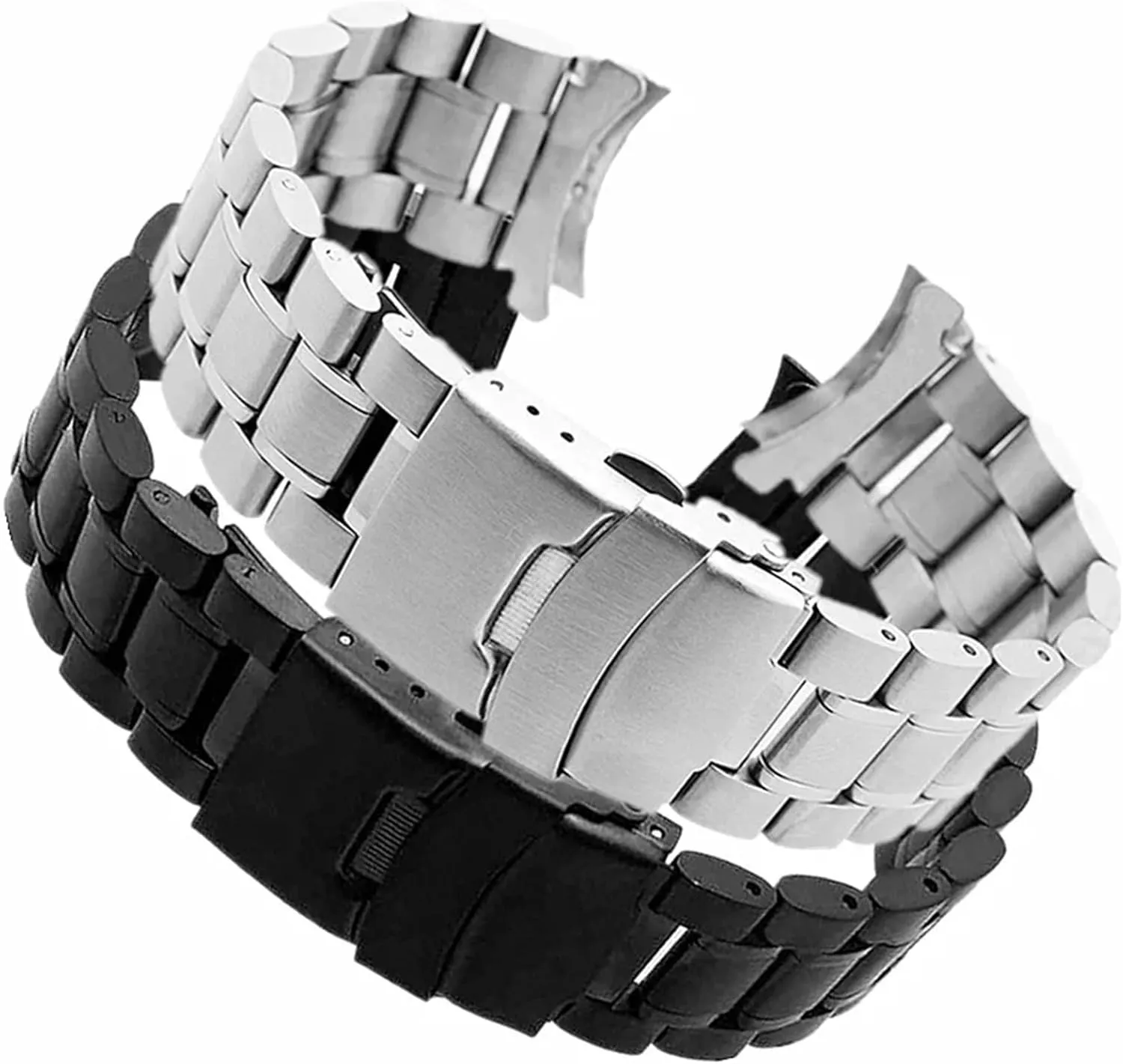 18 20 22 24mm Stainless Steel Solid Strap Curved End Folding Buckle Universal Replace Watch Band