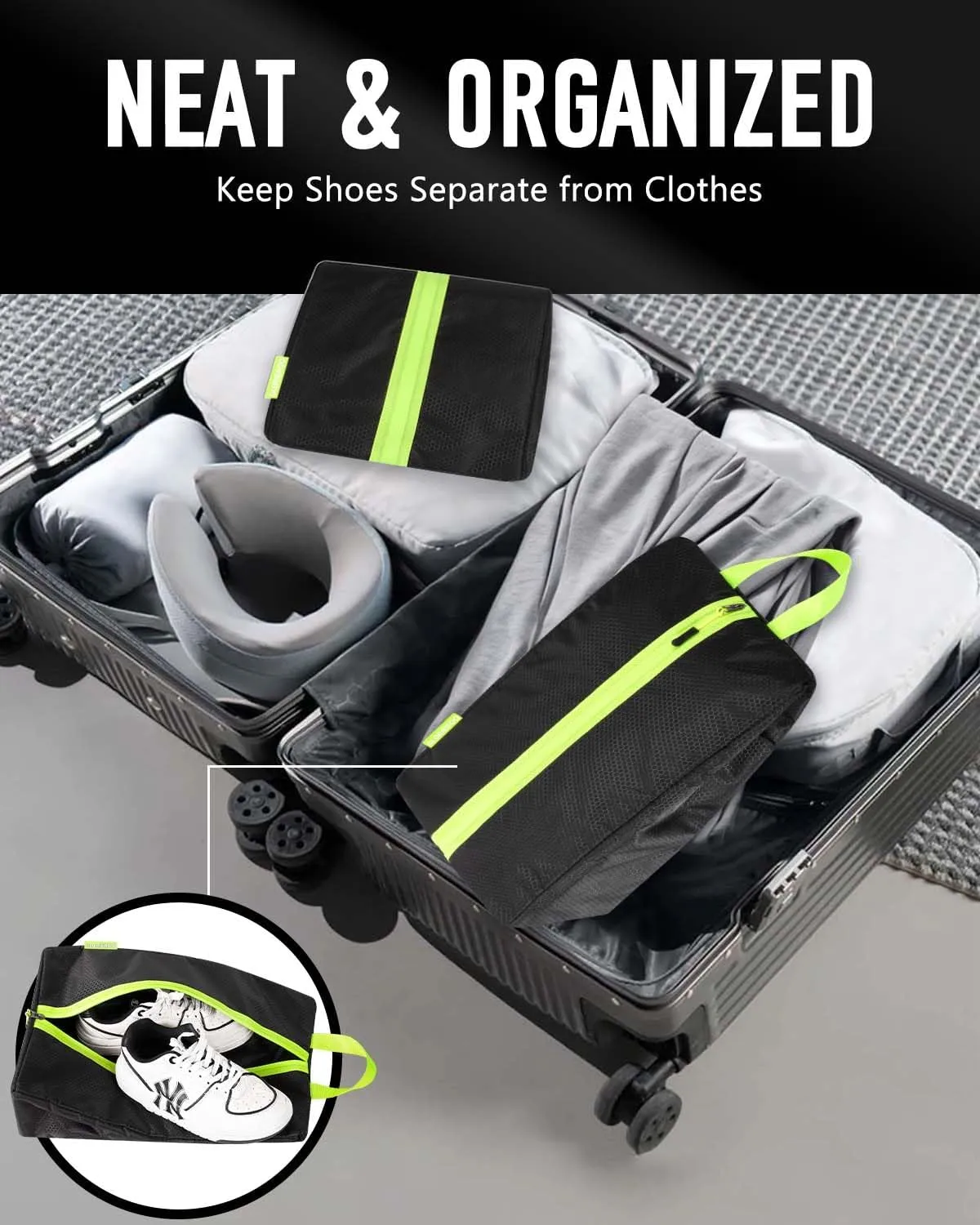 2 Pack Smell Proof Shoe Cleat Bag for Travel Men (2, Black & Black, Standard 14 US)
