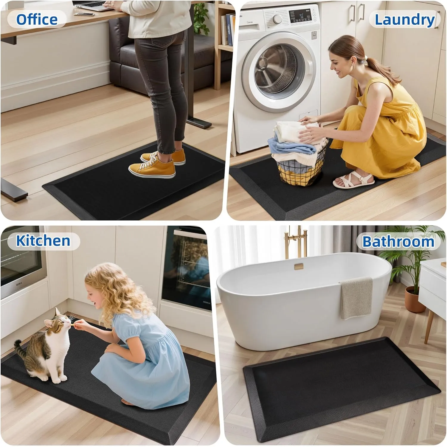 2 PCS Anti Fatigue Kitchen Mats for Floor, 9/10 Extra Thick Cushioned Standing Desk Mat, Comfort Memory Foam Ergonomic Kitchen Rugs and Mats Non-Slip Waterproof for Office, Kitchen, 20"x32" 20"x48"
