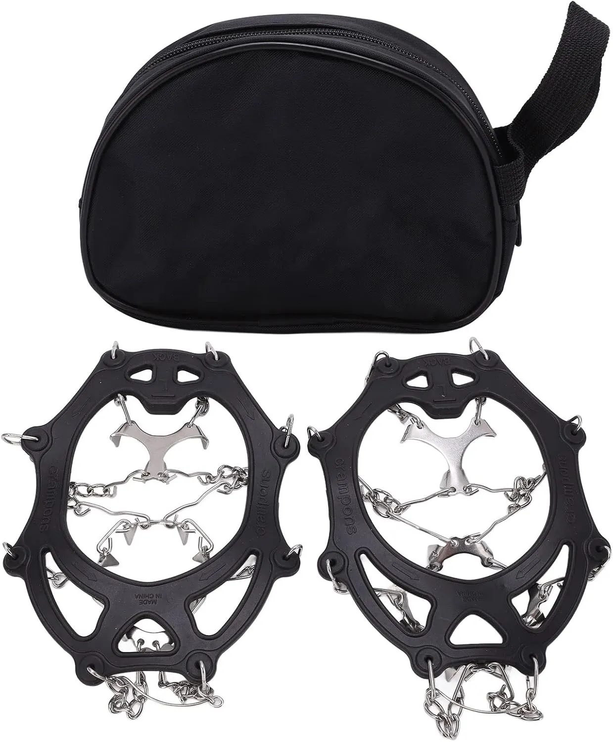 2 Pcs Outdoor 12 Tooth Mountaineering Crampons Stainless Steel Crampons Snow Anti Slip Shoe Covers Black