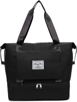 2022 New Foldable Dry/Wet Separation Travel Duffel Bag with Shoe Compartment Large Capacity Folding Weekender Overnight Bag Lightweight Waterproof Gym Tote Bag (F-Black)