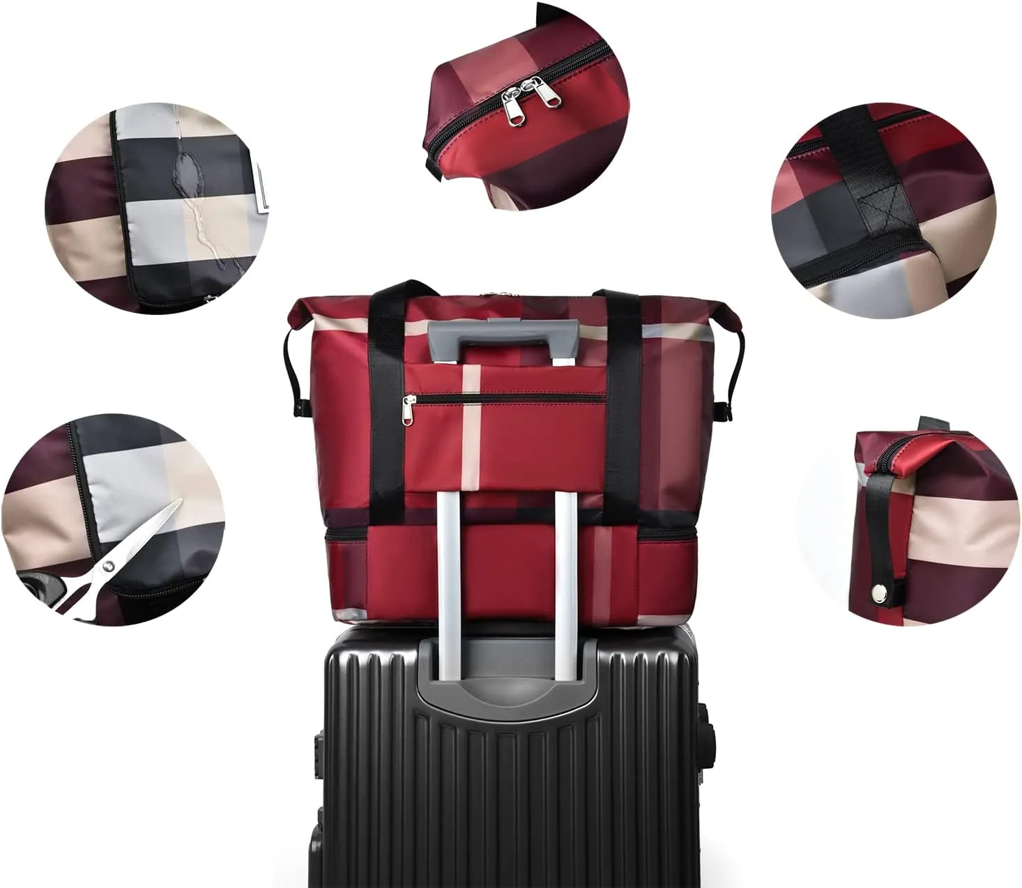 2022 New Foldable Dry/Wet Separation Travel Duffel Bag with Shoe Compartment Large Capacity Folding Weekender Overnight Bag Lightweight Waterproof Gym Tote Bag (F-Black)
