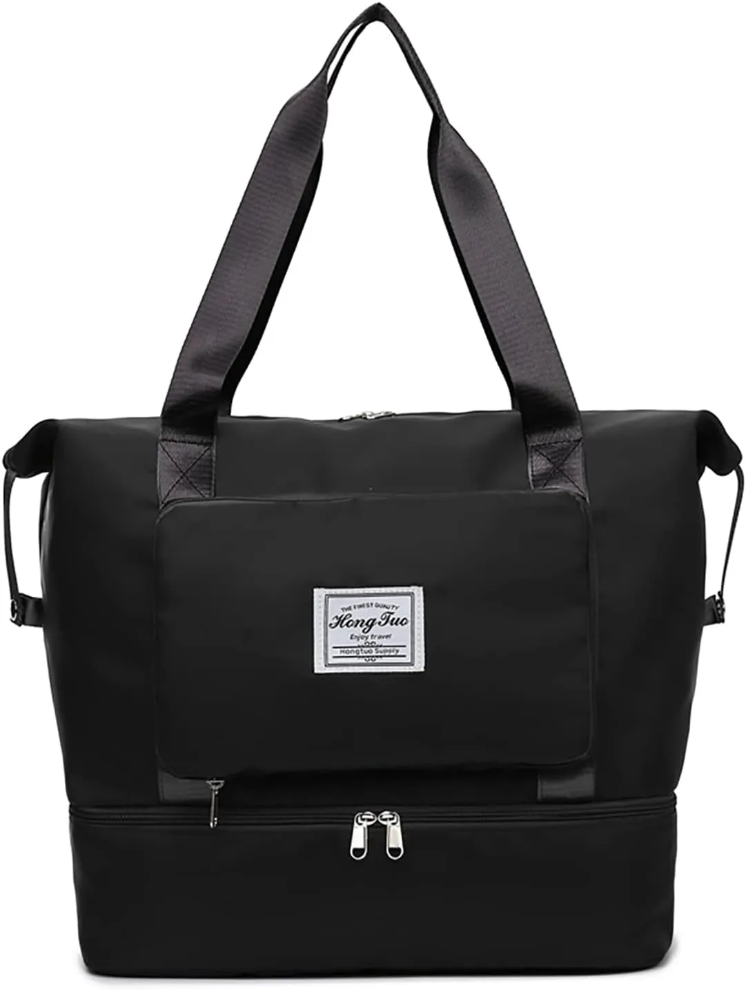 2022 New Foldable Dry/Wet Separation Travel Duffel Bag with Shoe Compartment Large Capacity Folding Weekender Overnight Bag Lightweight Waterproof Gym Tote Bag (F-Black)