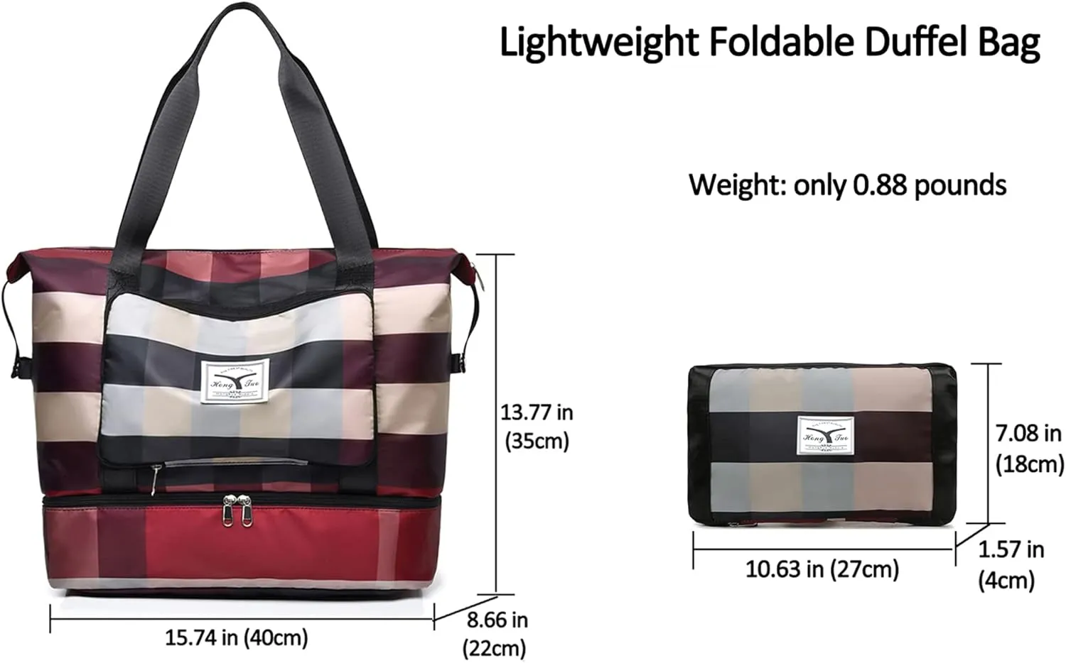 2022 New Foldable Dry/Wet Separation Travel Duffel Bag with Shoe Compartment Large Capacity Folding Weekender Overnight Bag Lightweight Waterproof Gym Tote Bag (F-Black)