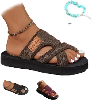 2024women's Hollow Mesh Slide Sandals, Breathable Mesh Slide Sandals for Women, Loop Toe (Coffee,41)