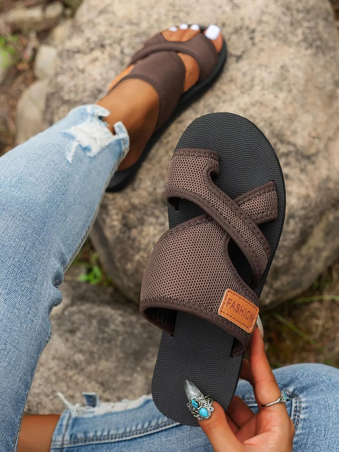 2024Women's Hollow Mesh Slide Sandals, Women Comfortable Orthopaedic Slippers Summer Mesh Flats Beach Sandals Mules