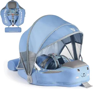2025 New Mambobaby Floats for Pool with Canopy, Non-Inflatable Baby Swim Float, Infant Swim Trainer Ring Toddler Pool Float, Baby Swimming Ring with Adjustable Strap for 3-24 Months Infant