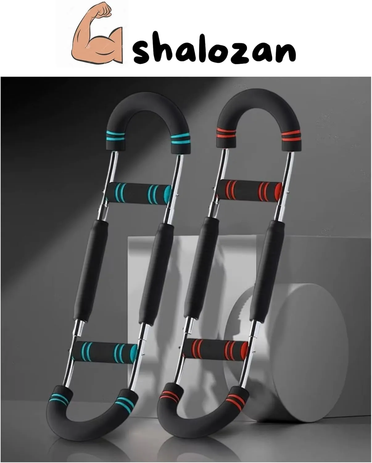 2025 New Shalozan Twister arm Trainer Exerciser with Improved and Thickened Double Layered Spring System. Adjustable, Portable Upper Body Workout Bar with 60-90 -110 LBS Settings (Black/Blue-Red)