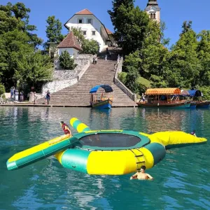 2/3/4M Water Trampoline, Lake Water Trampoline, Water Trampoline with Slide, Water Sports Safety Jumping Trampoline Water Park, Water Toys, 16FT/5M, lime