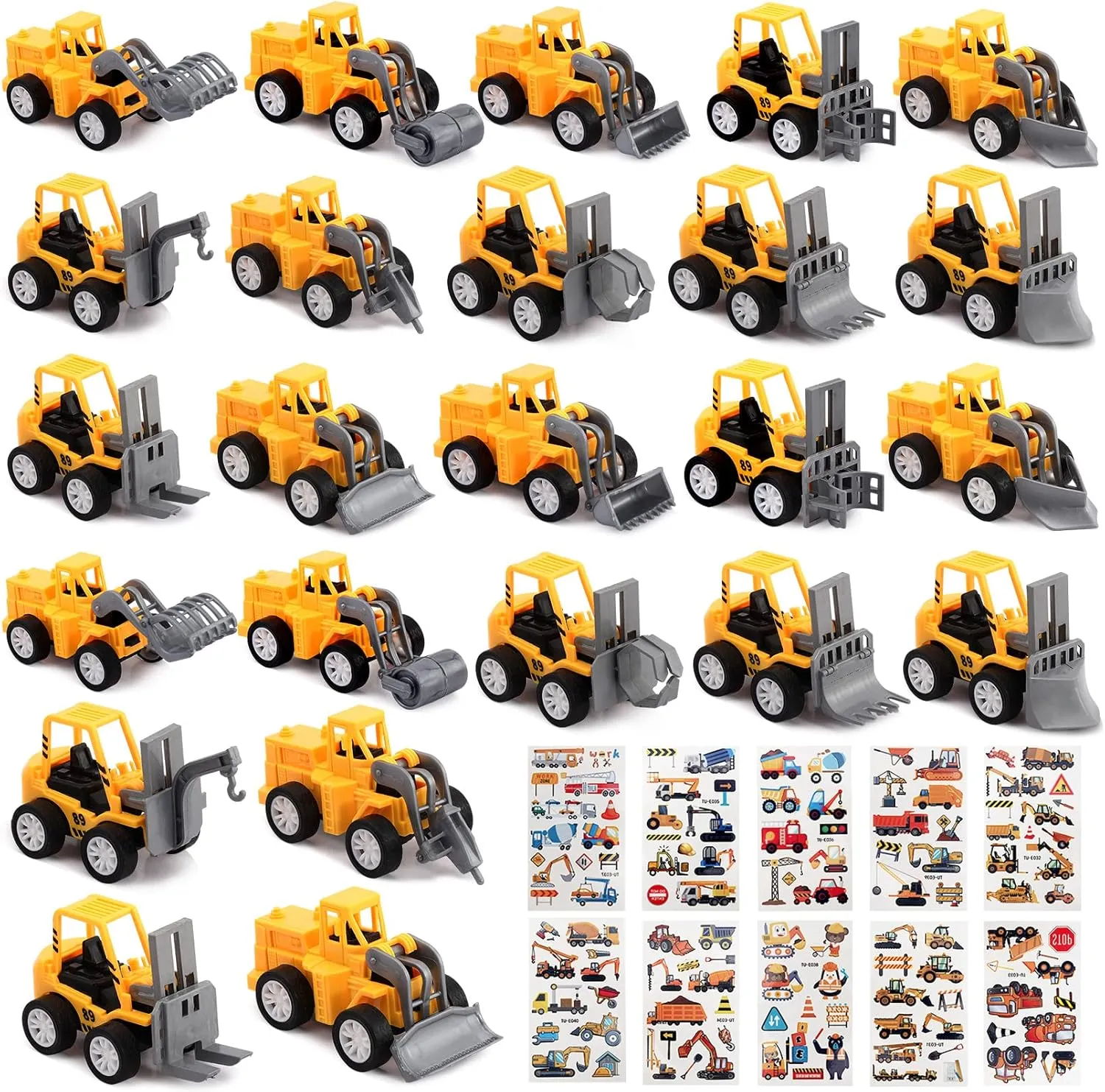 24PCS Mini Construction Trucks and Vehicles, Small Toys, Pull Back Engineering Vehicles for Boys with Stickers, Party Favors