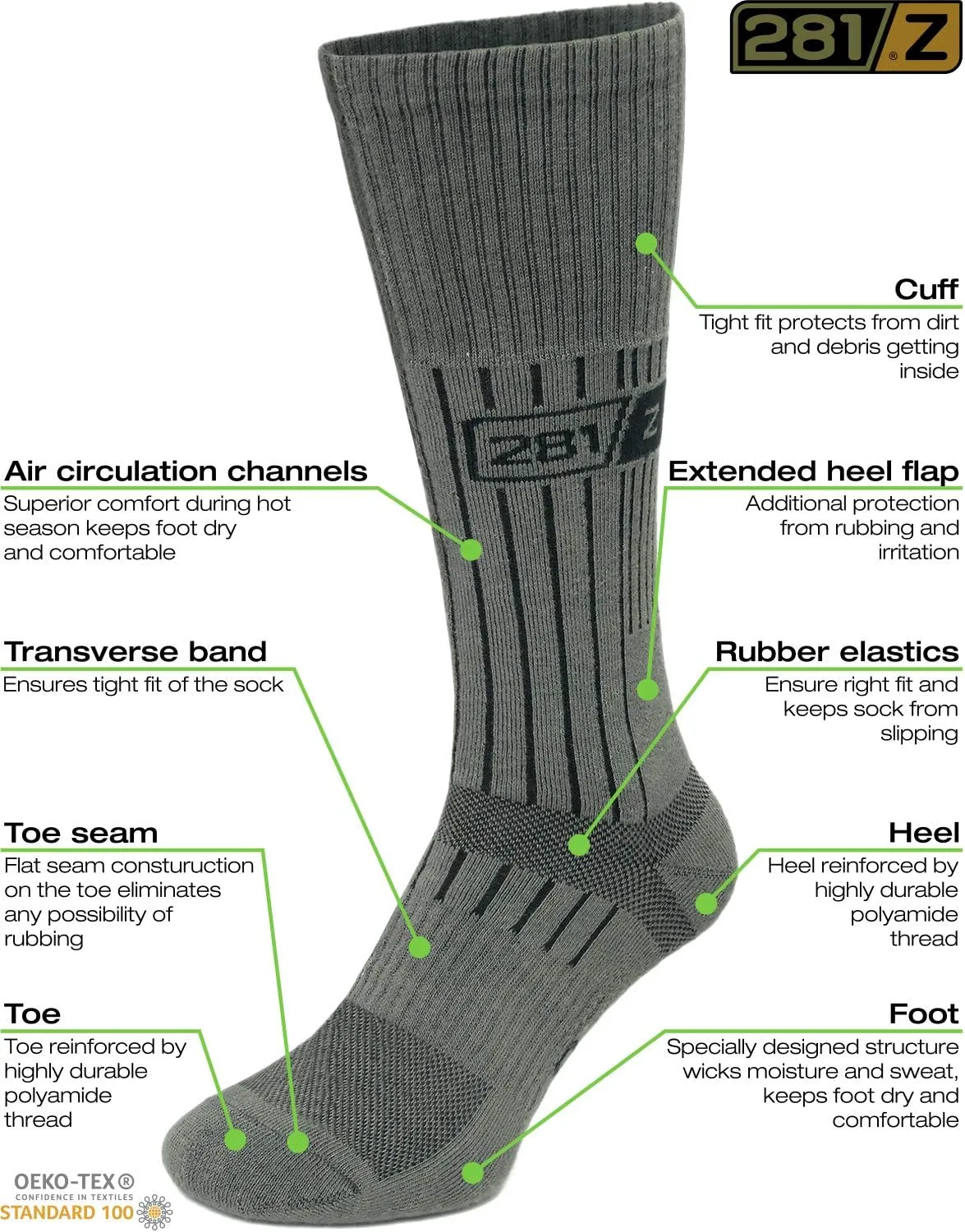 281Z Military Demi Season Breathable Over The Calf Army Uniform Boot Socks (Foliage Green)