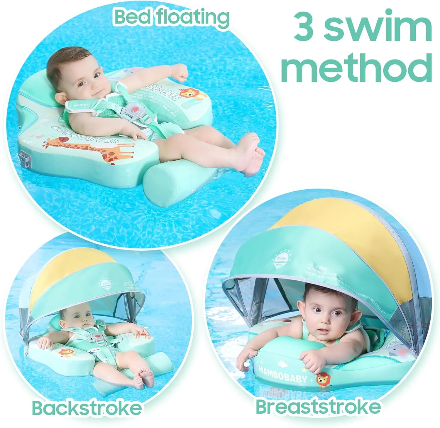 3 Swim Method Add Bed More Comfortable Mambobaby Float with Canopy and Tail Skin-Friendly Infant Pool Float Non Inflatable Baby Swim Float Mambo Float Swim Trainer for Boys Girls Aged 3-24 Months