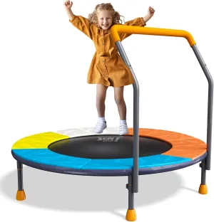 36" Foldable Kids Trampoline with Adjustable Handle Bar | Spring-Free Jumping Mat for Toddlers 1-6 | Indoor/Outdoor Anti-Slip Rubber Feet, Max 100lbs | Safety Bounce Trainer & Birthday Gift (3FT)