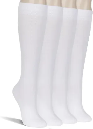 4 Pack rayon from bamboo Lightweight Knee High Dress Socks for Women, Comfortable Breathable Casual Socks, Solid Tube Socks Fit Well for Outdoor Sport School Uniform, White 10-13