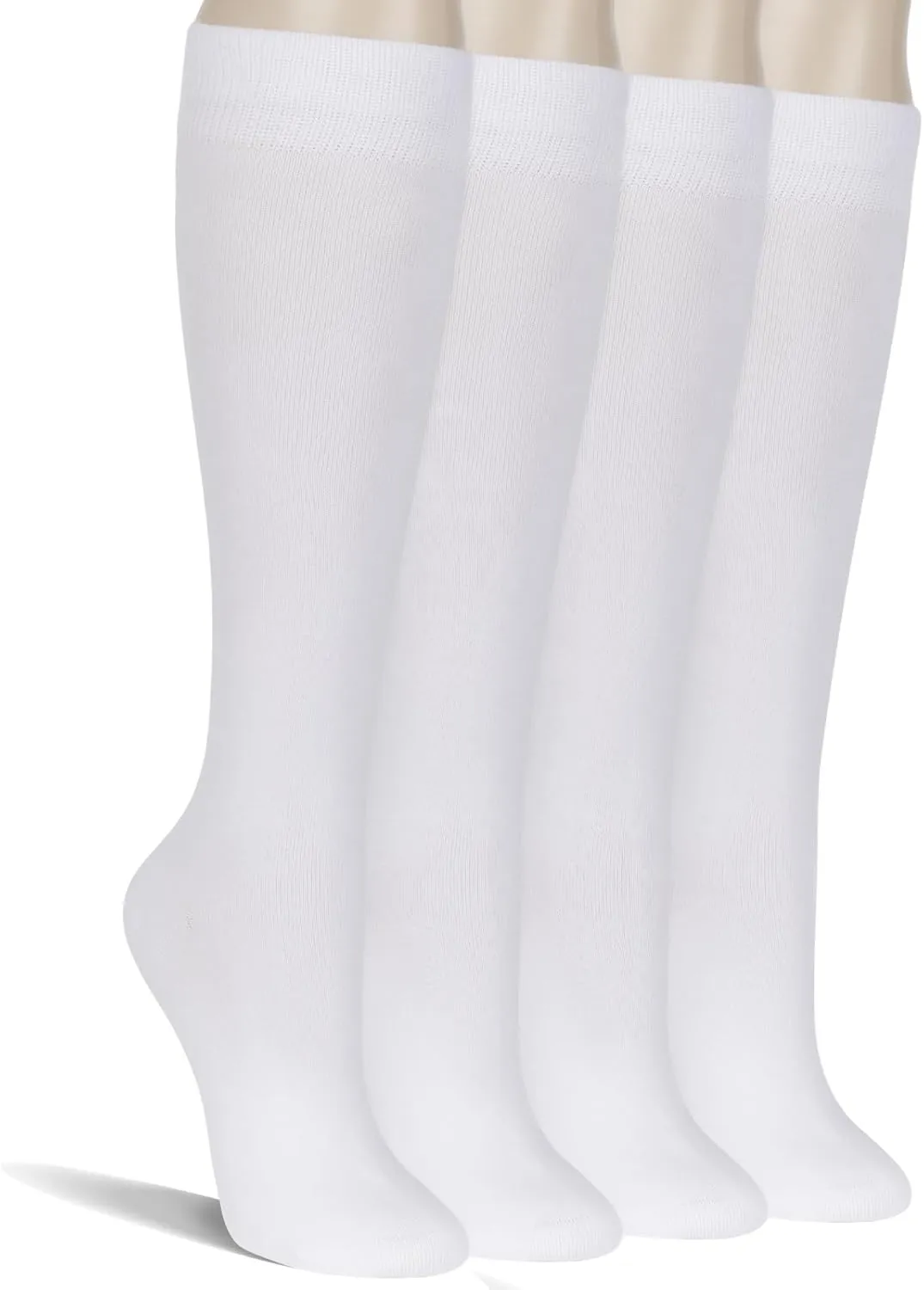 4 Pack rayon from bamboo Lightweight Knee High Dress Socks for Women, Comfortable Breathable Casual Socks, Solid Tube Socks Fit Well for Outdoor Sport School Uniform, White 10-13