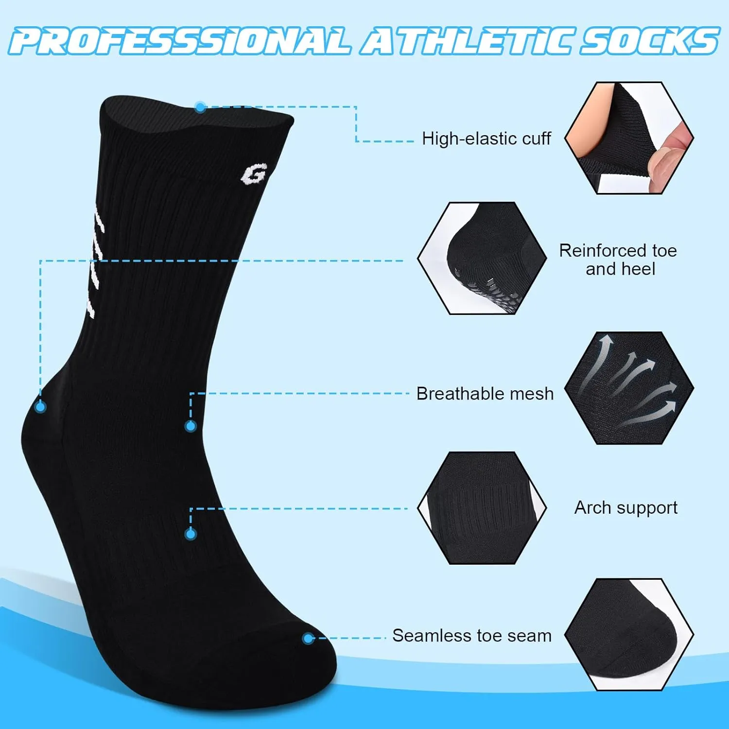 4-Pair Cotton Grip Soccer Socks Men Women Non-slip Football Socks Sport Sock Yoga Pilates Basketball Hikking Cycling