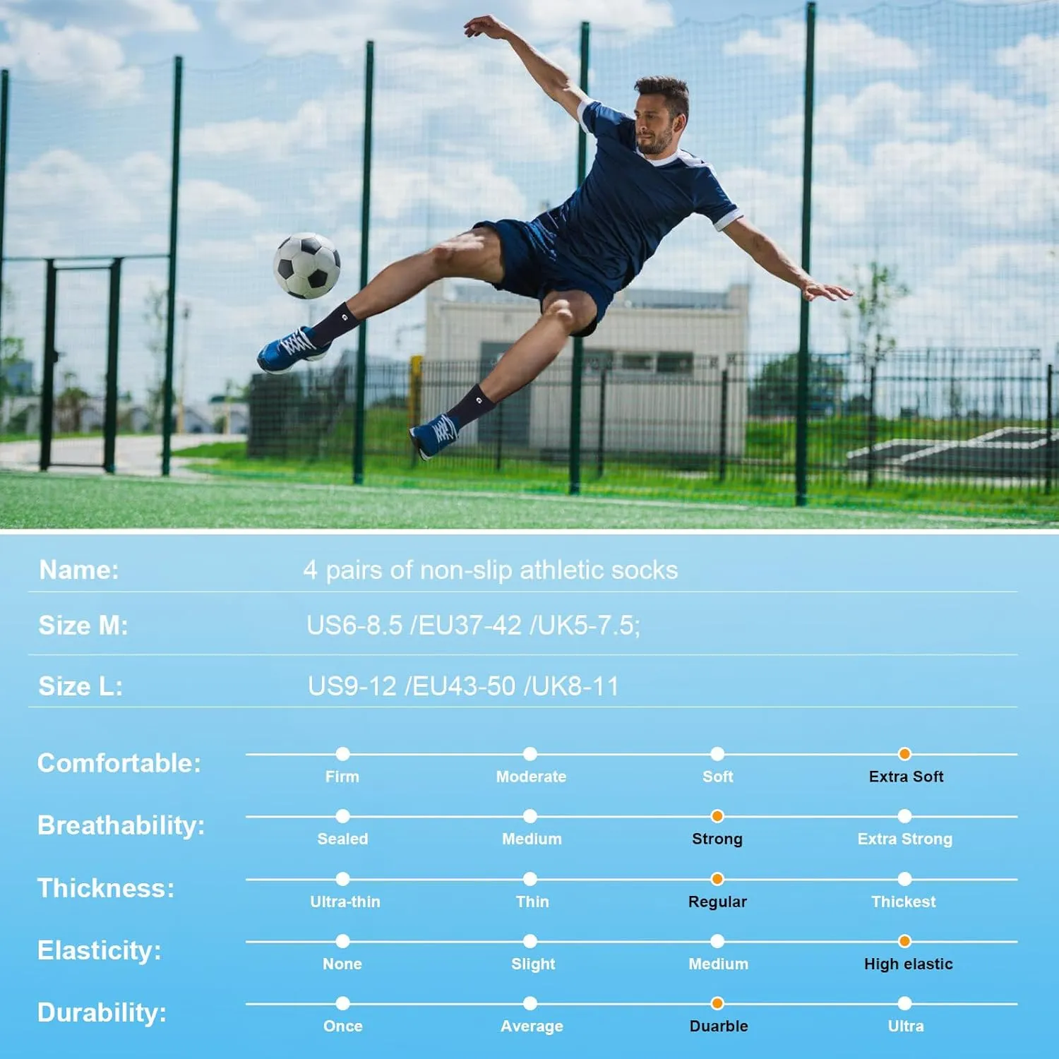 4-Pair Cotton Grip Soccer Socks Men Women Non-slip Football Socks Sport Sock Yoga Pilates Basketball Hikking Cycling