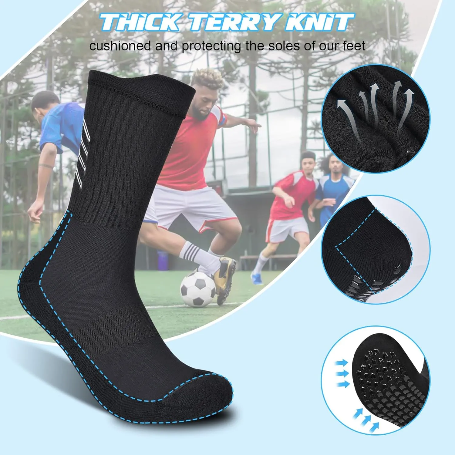 4-Pair Cotton Grip Soccer Socks Men Women Non-slip Football Socks Sport Sock Yoga Pilates Basketball Hikking Cycling