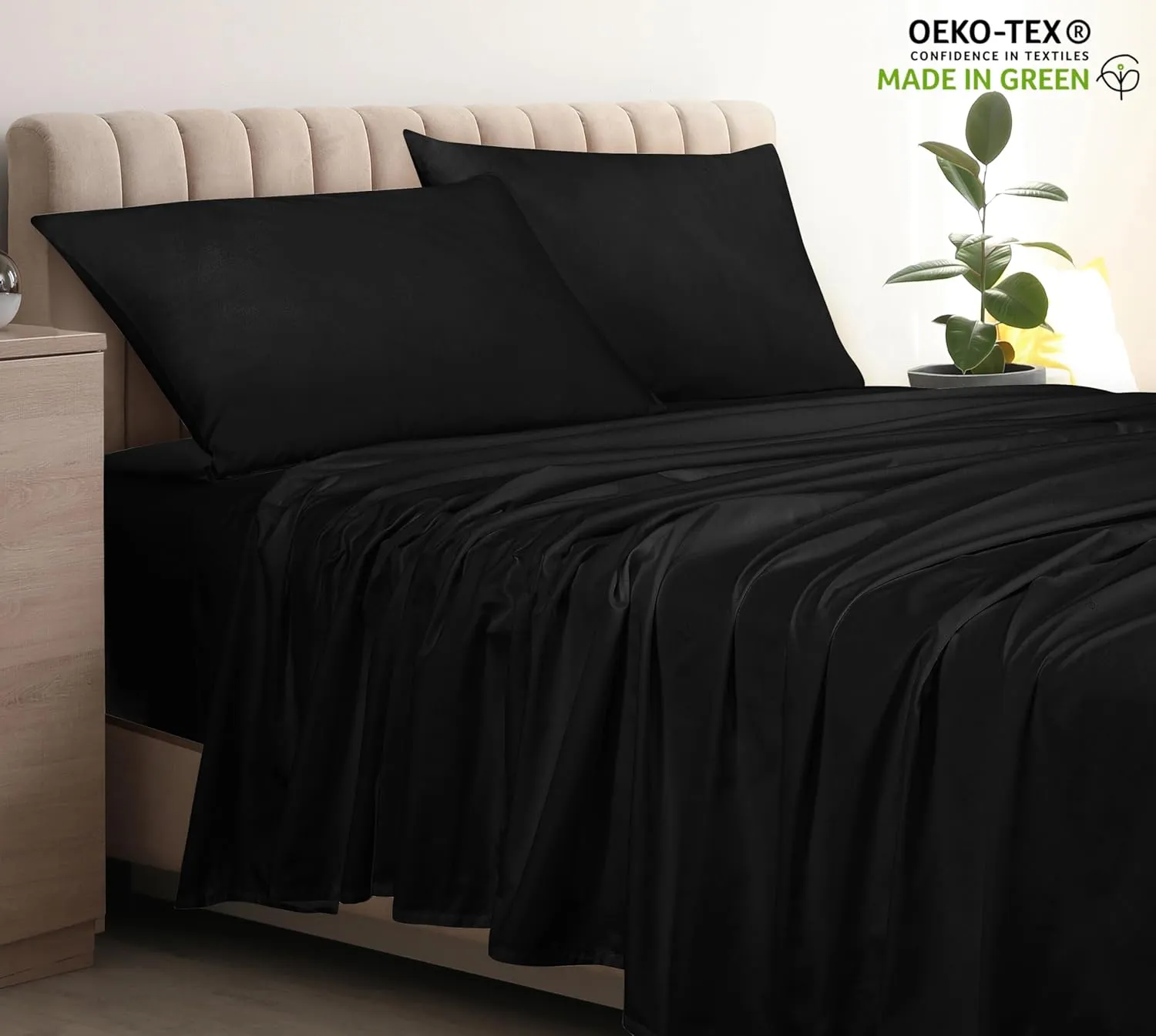 400 Thread Count 100% American Grown Cotton Black Flat Sheet Only - Cooling Sheets - Luxury Sateen Weave - Full Size Flat Sheet Sold Separately - Super Soft Cotton Top Sheets (Full, Night Black)