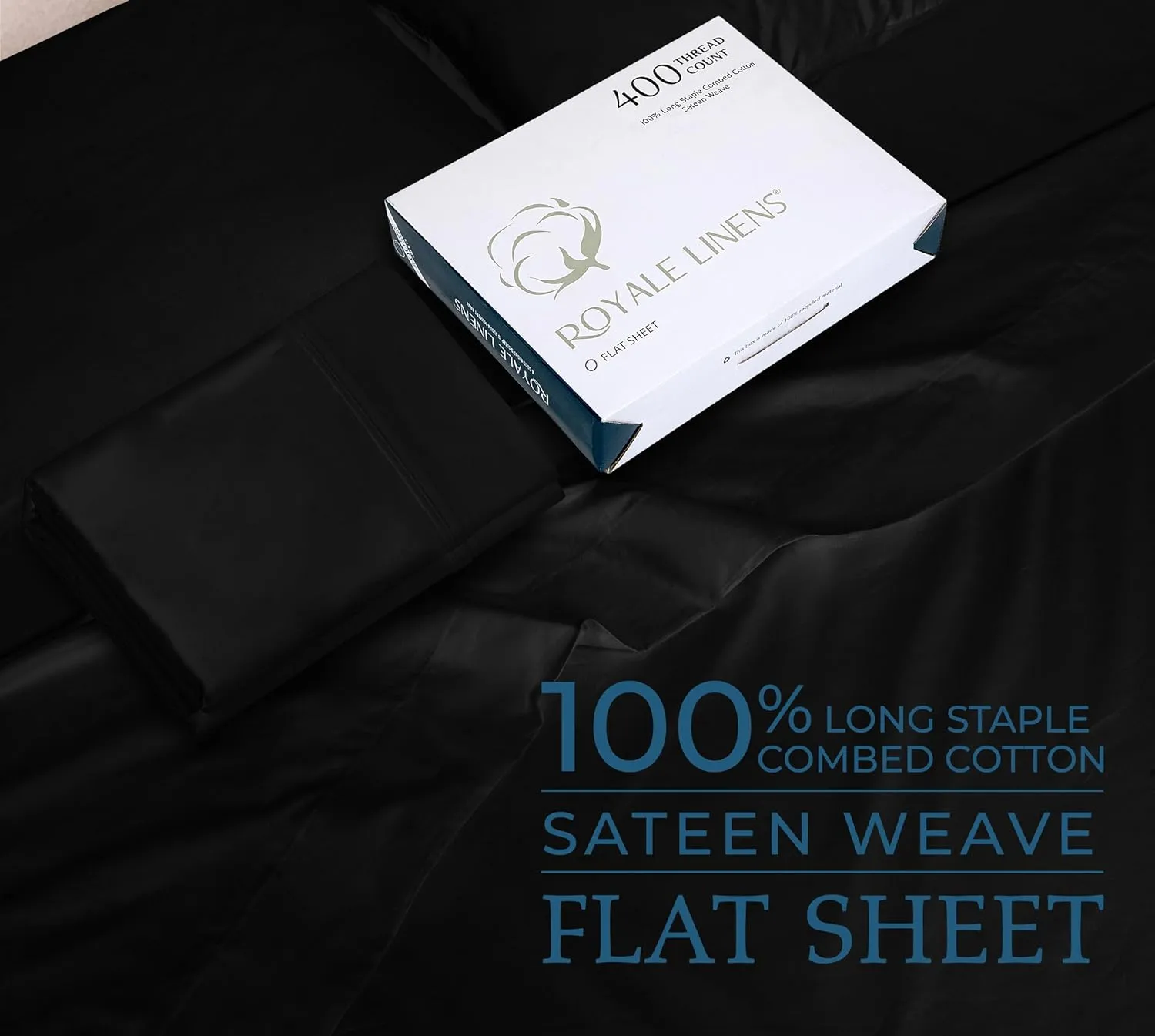 400 Thread Count 100% American Grown Cotton Black Flat Sheet Only - Cooling Sheets - Luxury Sateen Weave - Full Size Flat Sheet Sold Separately - Super Soft Cotton Top Sheets (Full, Night Black)