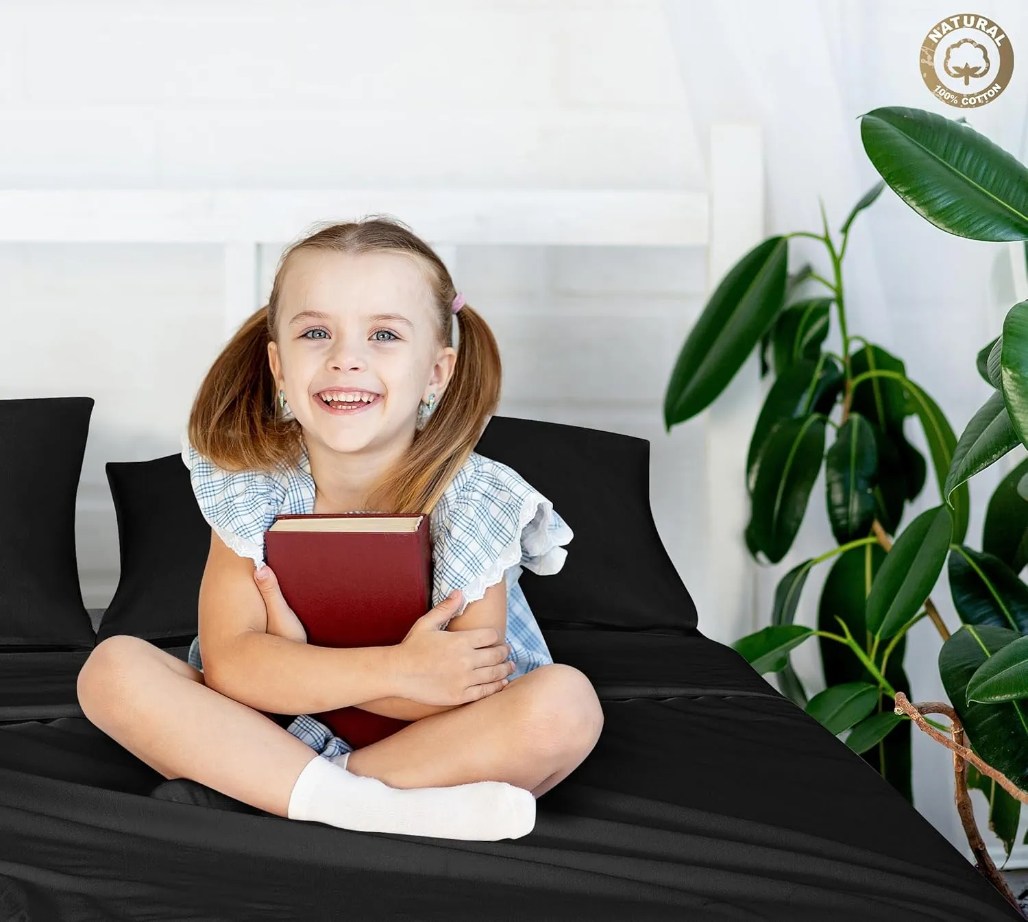 400 Thread Count 100% American Grown Cotton Black Flat Sheet Only - Cooling Sheets - Luxury Sateen Weave - Full Size Flat Sheet Sold Separately - Super Soft Cotton Top Sheets (Full, Night Black)