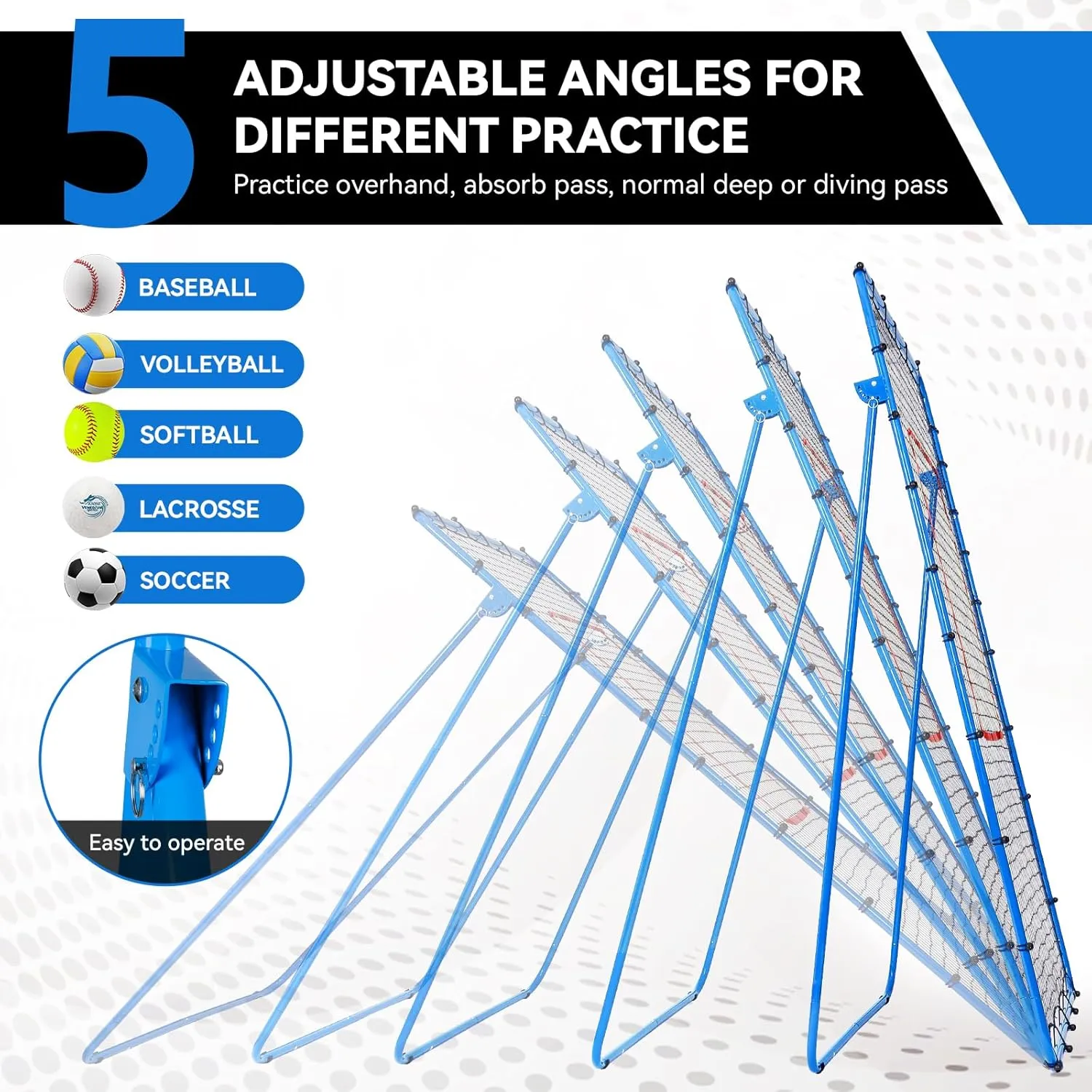 4x7ft Baseball Rebounder Anti-UV 5 Adjustable Angles Fielding Trainer, Volleyball Softball Football Rugby Baseball Bounce Back Net Anti-Skid Easy Storage Pitch Back Rebound Net with 4 Stakes
