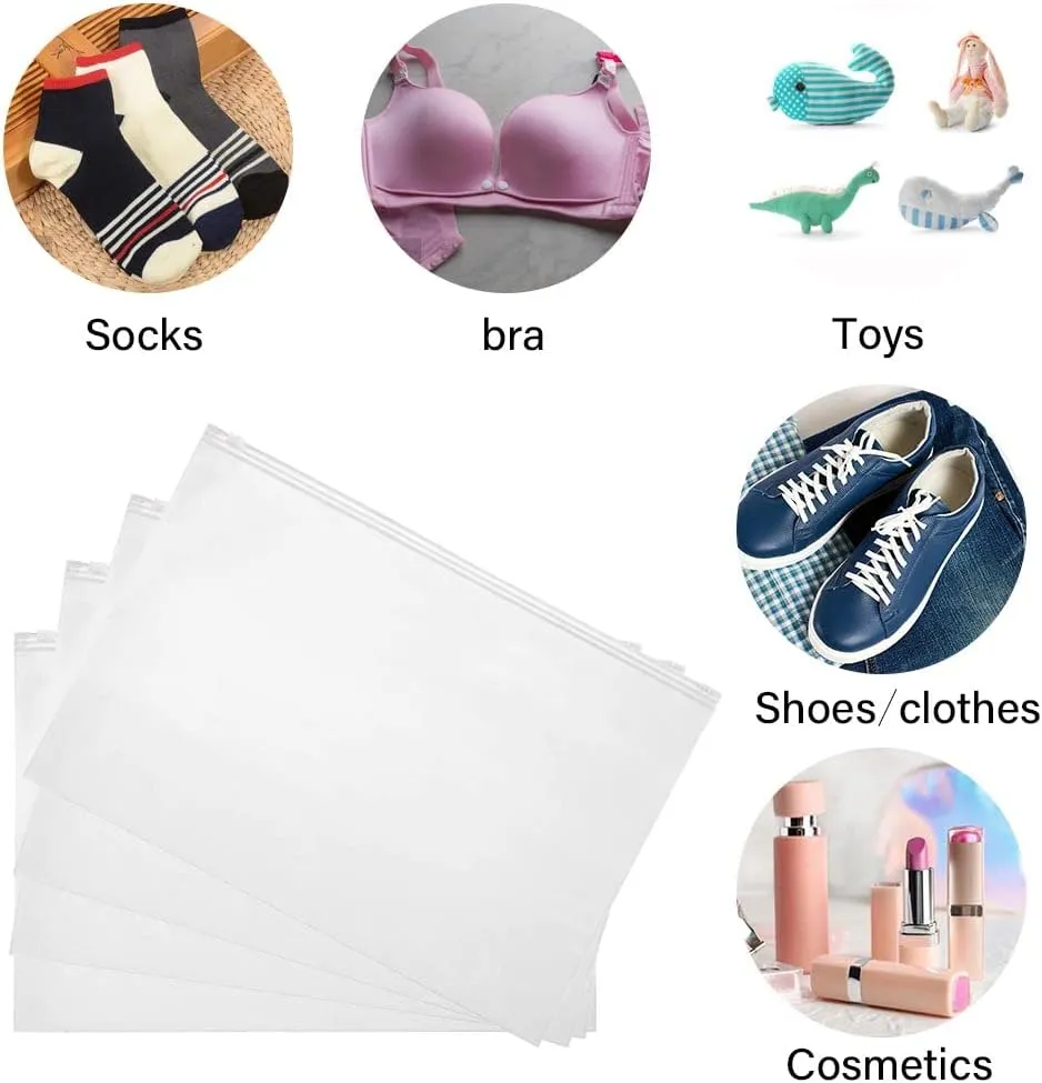 50Pcs Frosted Reusable Plastic Storage Bags with Zipper Closure, 13"x9" (32x22cm), Space Saver for Clothes, Travel, School, Shopping