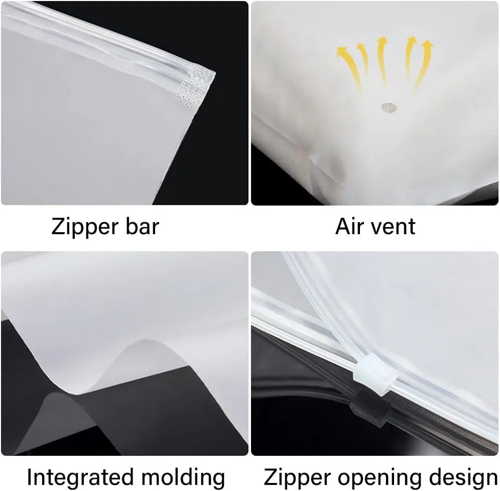 50Pcs Frosted Reusable Plastic Storage Bags with Zipper Closure, 13"x9" (32x22cm), Space Saver for Clothes, Travel, School, Shopping