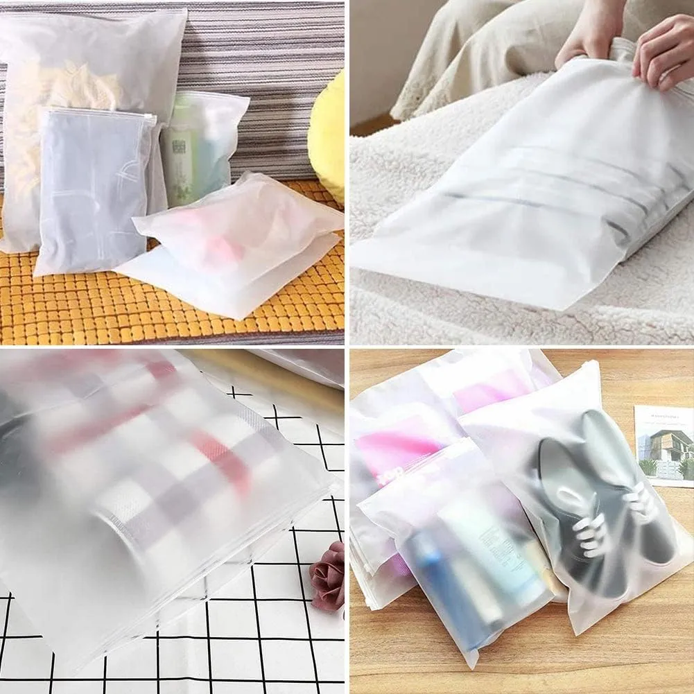 50Pcs Frosted Reusable Plastic Storage Bags with Zipper Closure, 13"x9" (32x22cm), Space Saver for Clothes, Travel, School, Shopping
