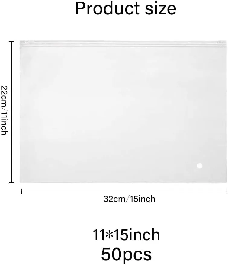 50Pcs Frosted Reusable Plastic Storage Bags with Zipper Closure, 13"x9" (32x22cm), Space Saver for Clothes, Travel, School, Shopping